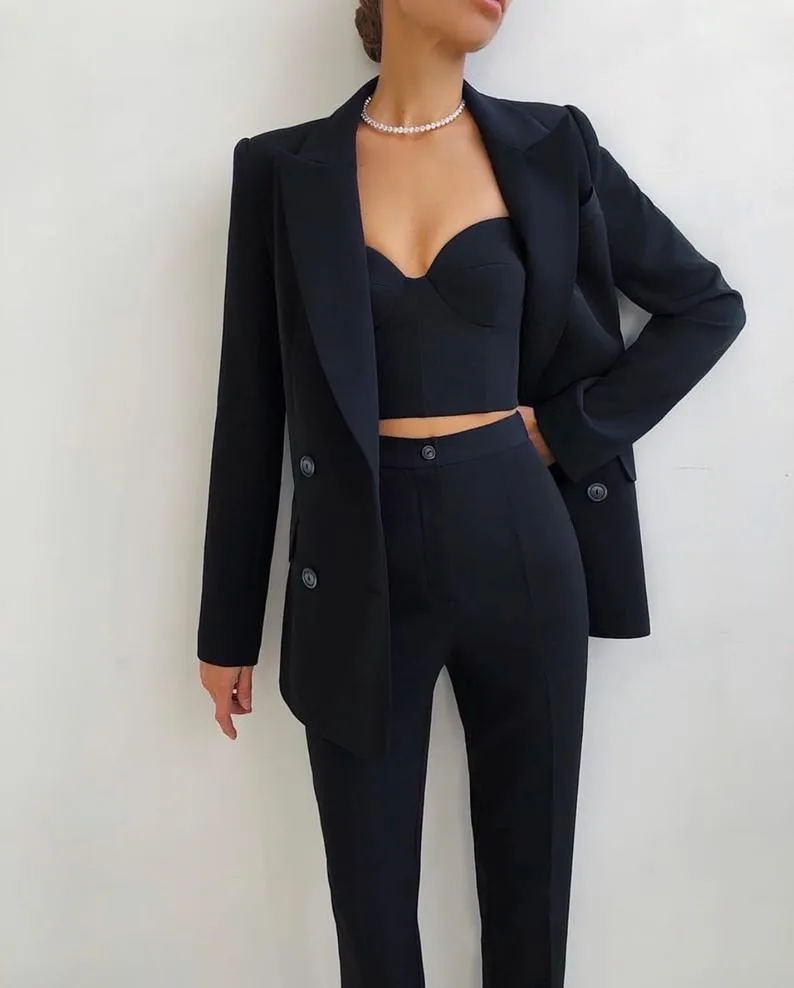 Elegant Peaked Lapel Blazer 2 Pieces ( Jacket   Pants )