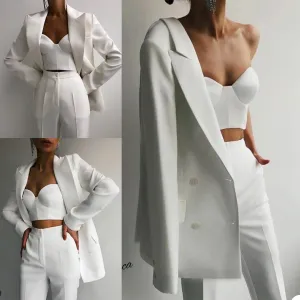 Elegant Peaked Lapel Blazer 2 Pieces ( Jacket   Pants )