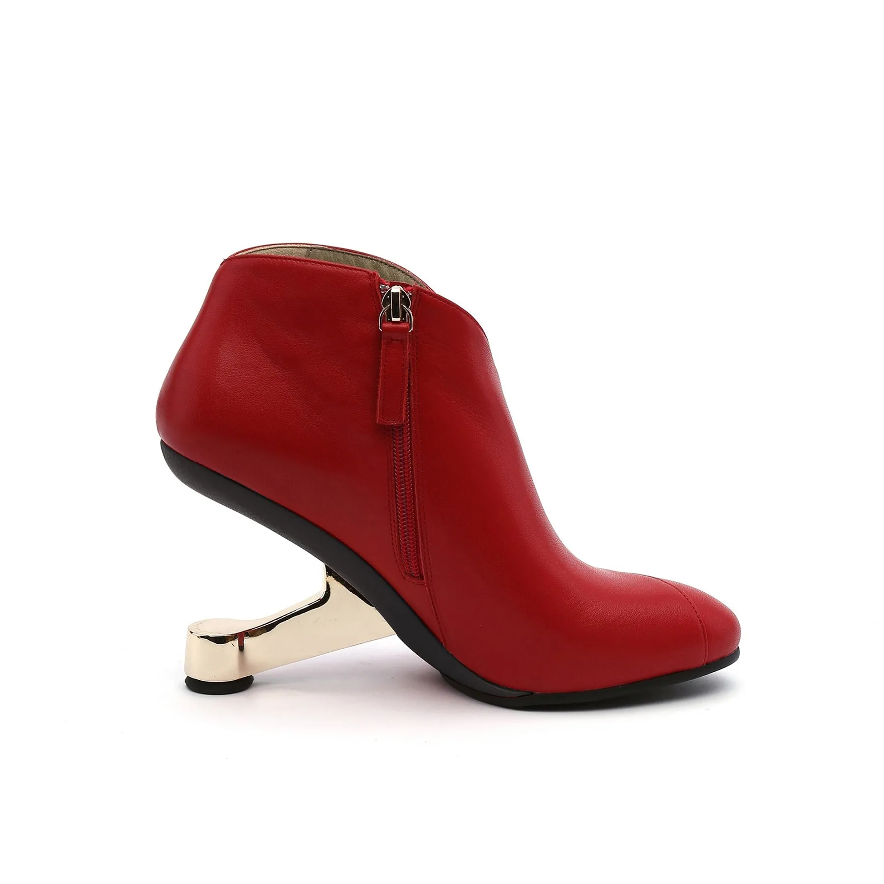 Elevator Heel Leather Bootie - Red