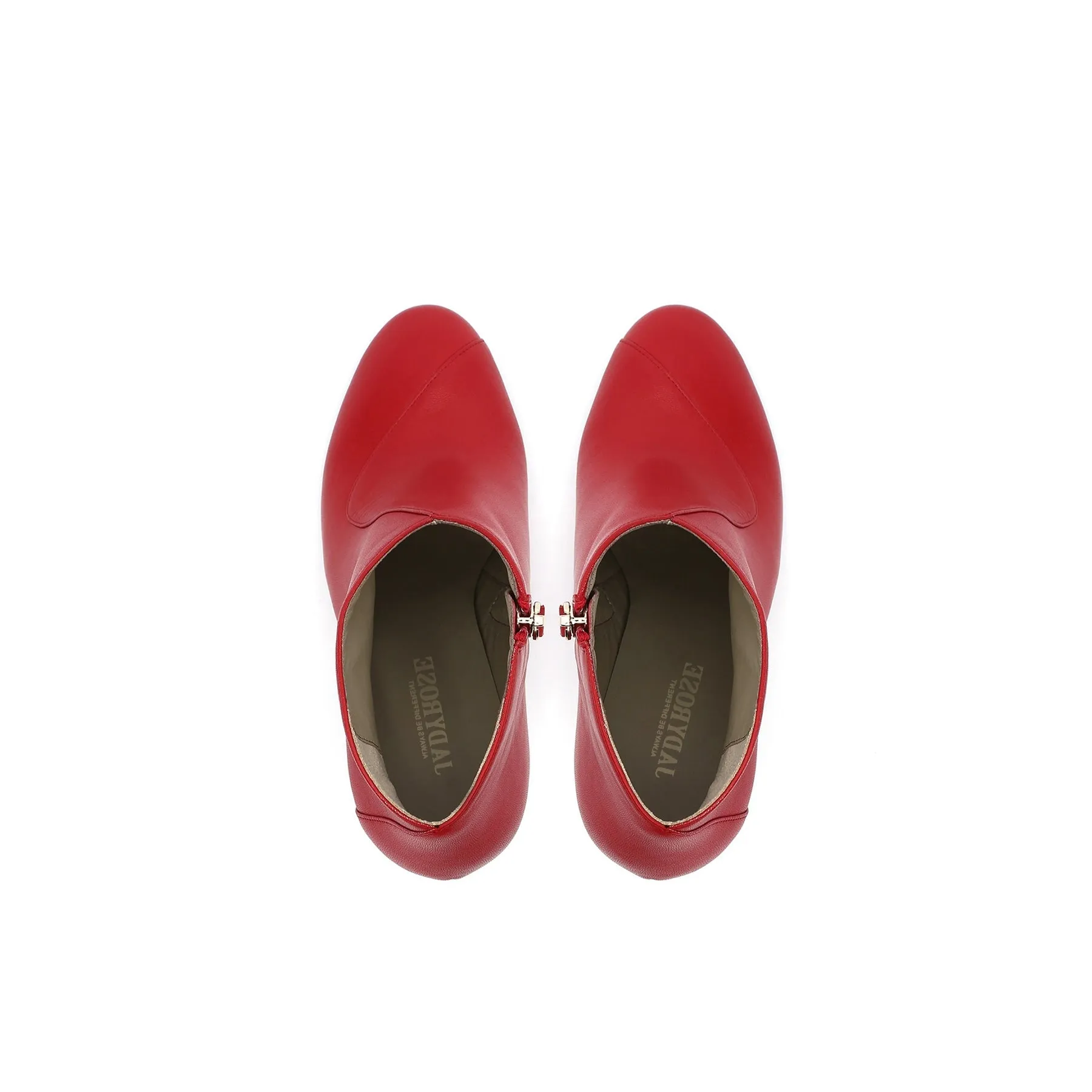 Elevator Heel Leather Bootie - Red