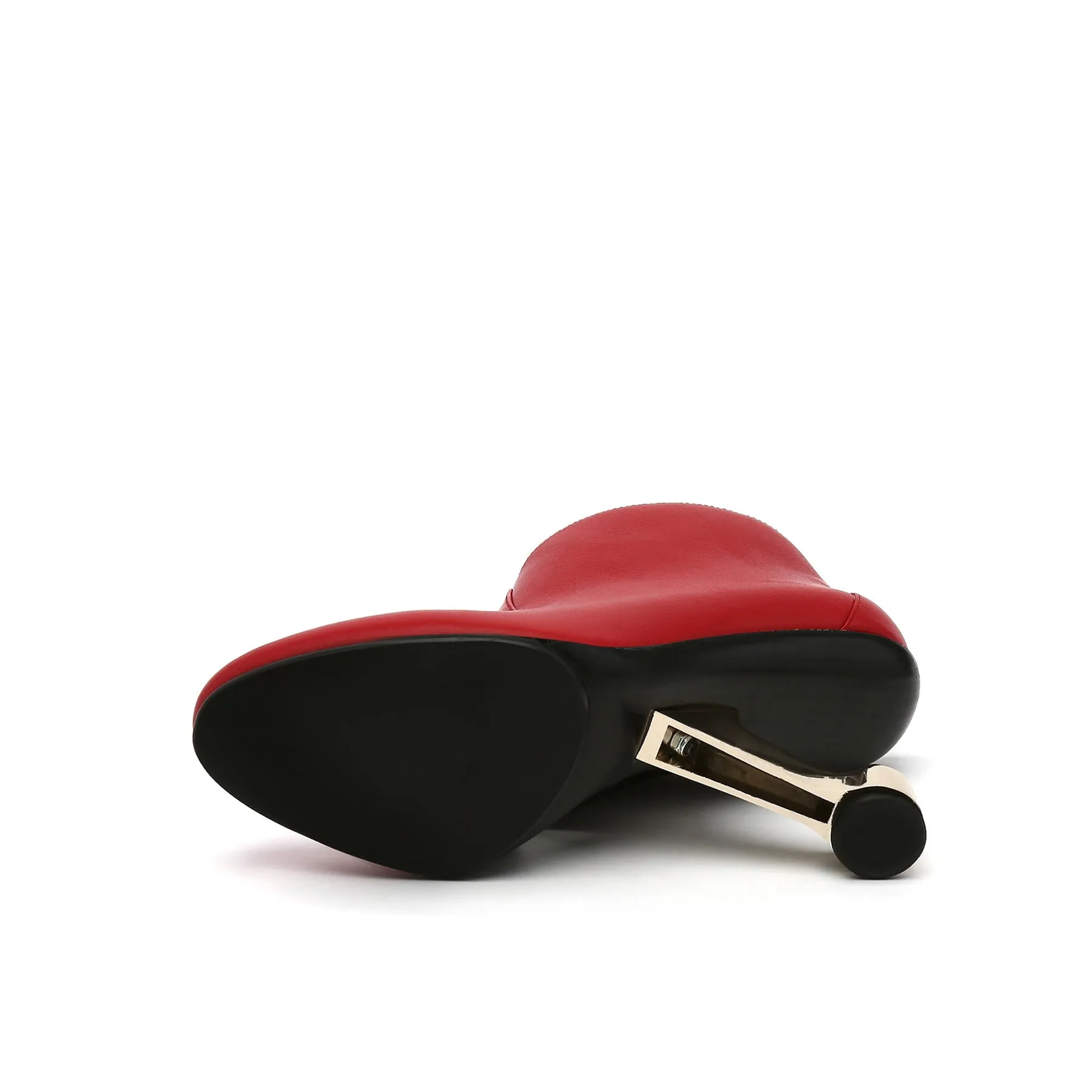 Elevator Heel Leather Bootie - Red