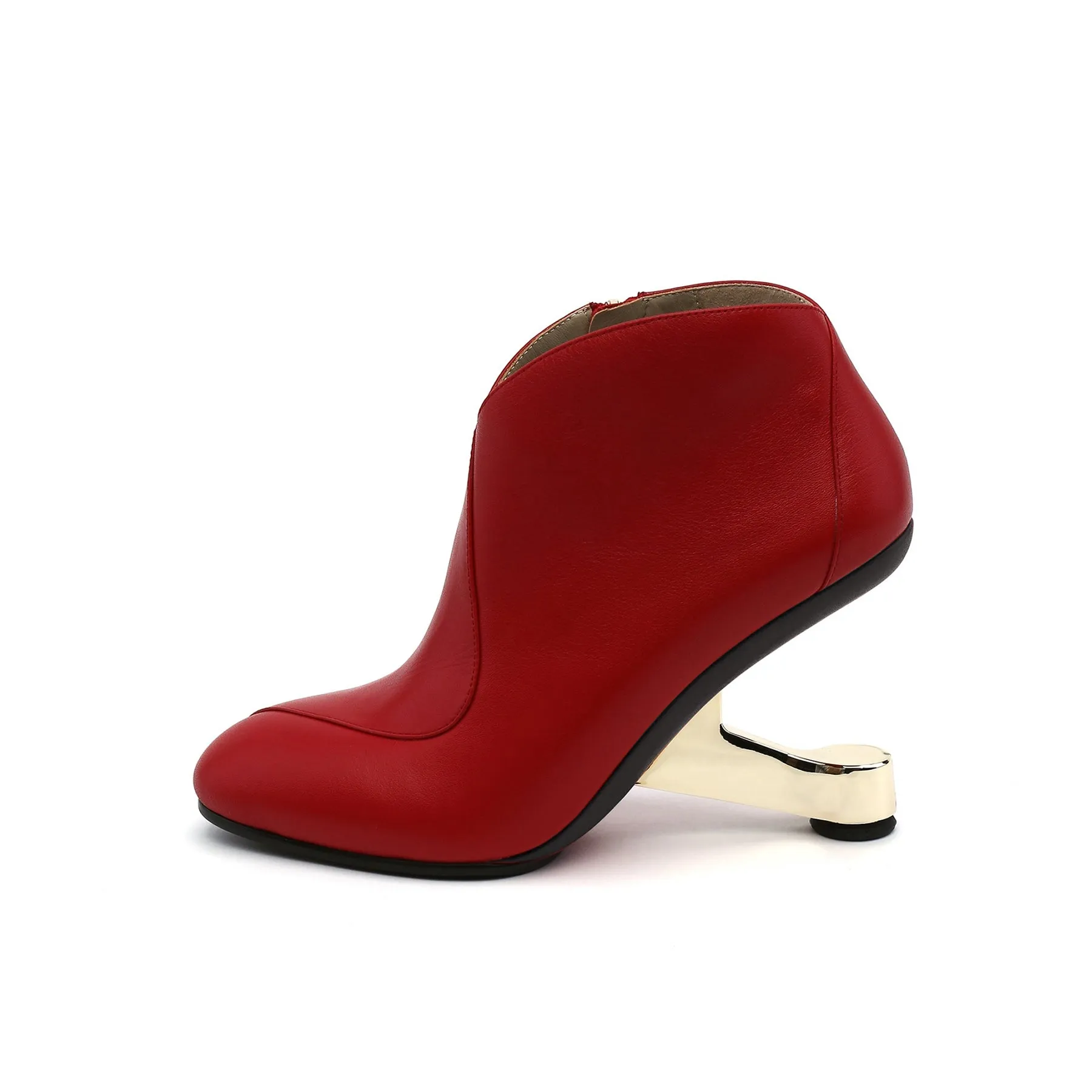 Elevator Heel Leather Bootie - Red
