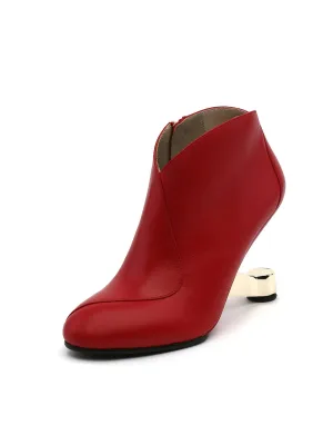 Elevator Heel Leather Bootie - Red