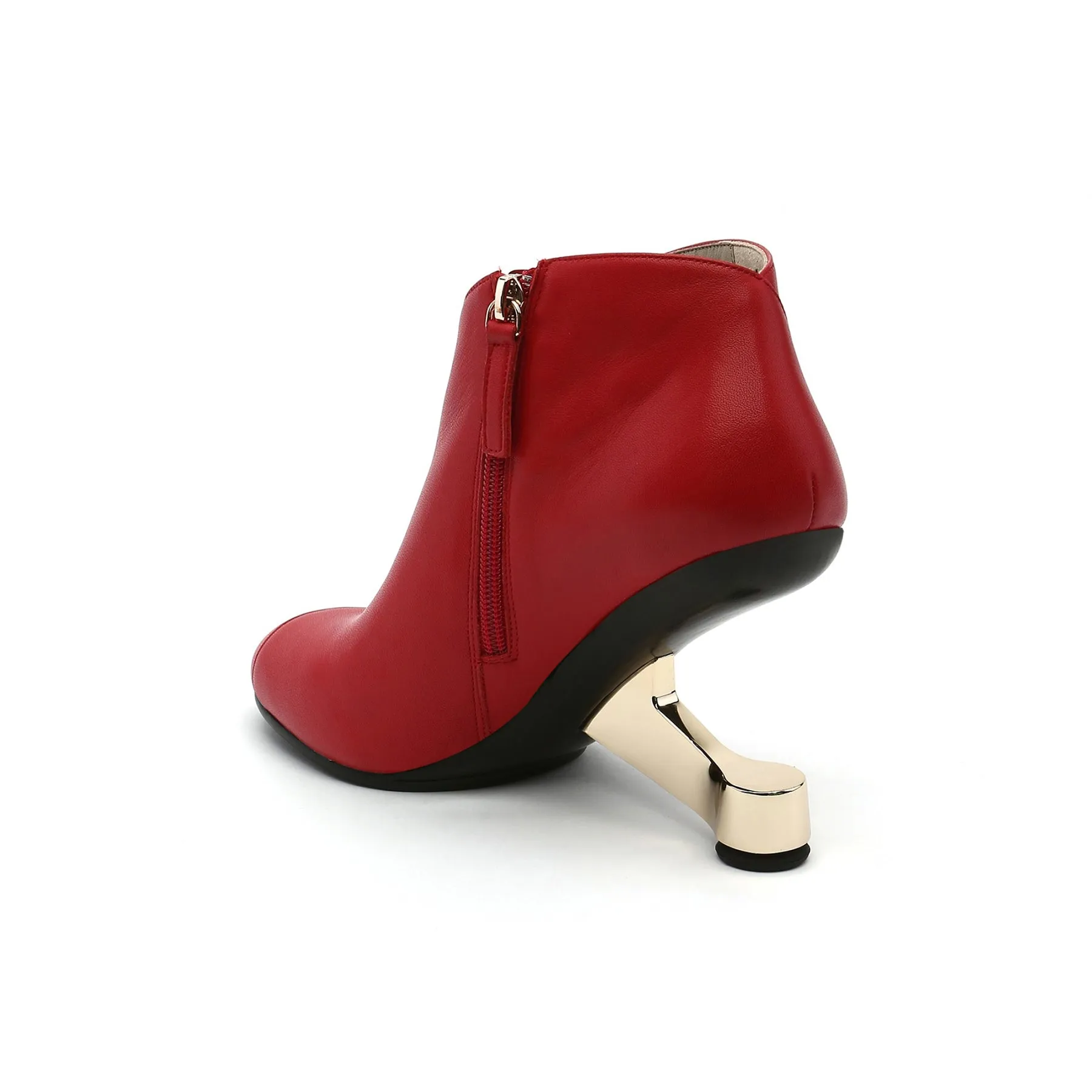 Elevator Heel Leather Bootie - Red