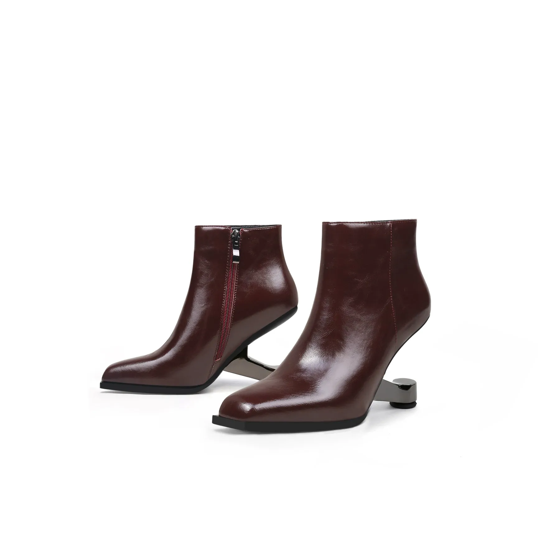 Elevator Heel Leather Bootie Wine