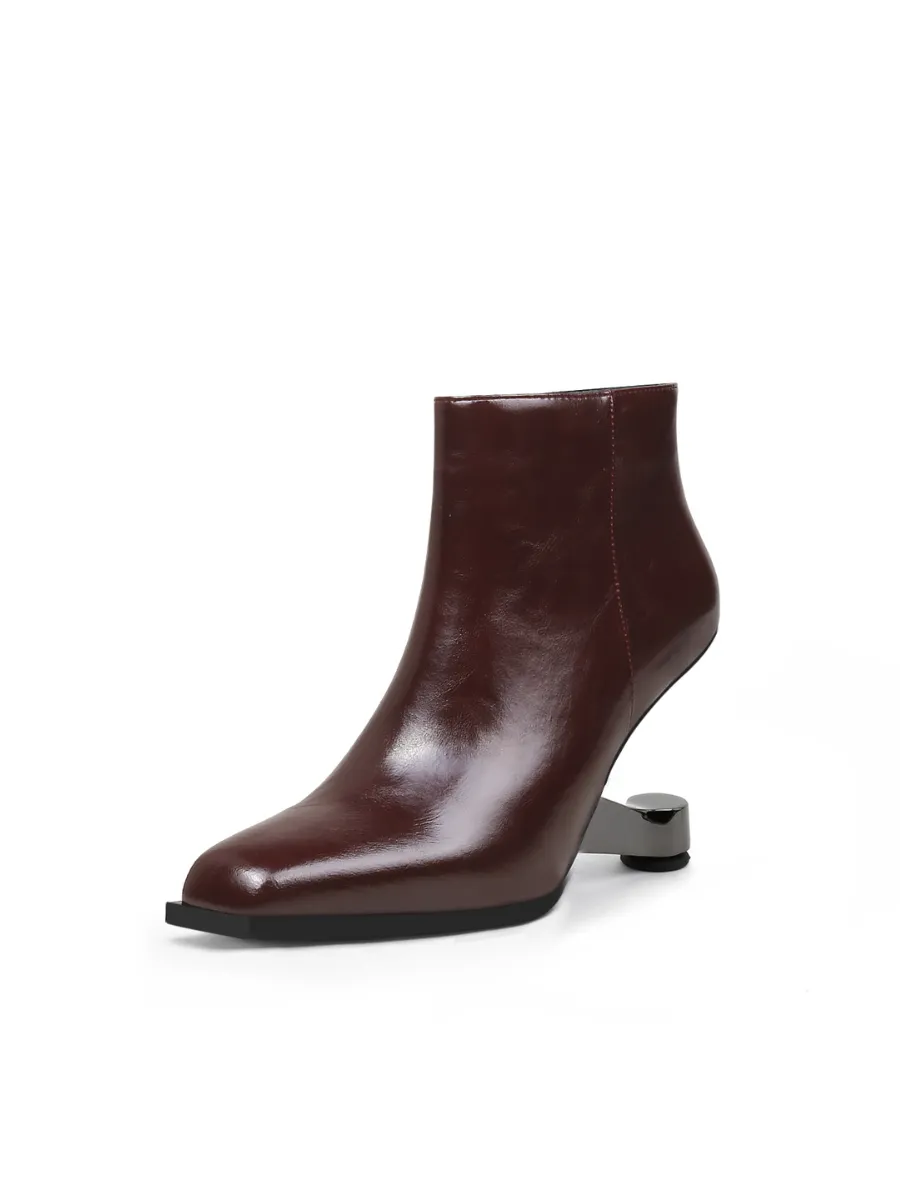 Elevator Heel Leather Bootie Wine