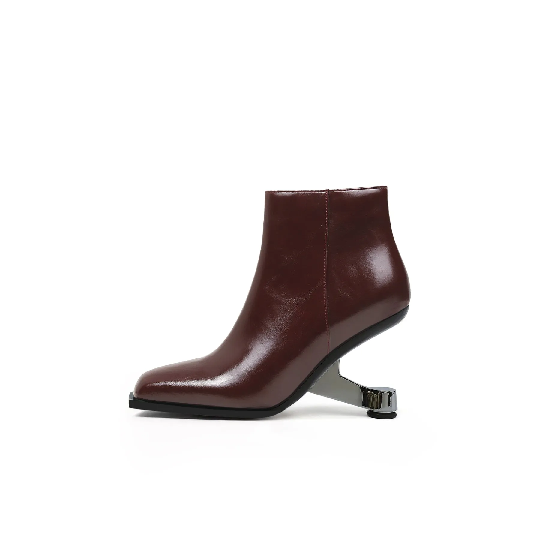 Elevator Heel Leather Bootie Wine