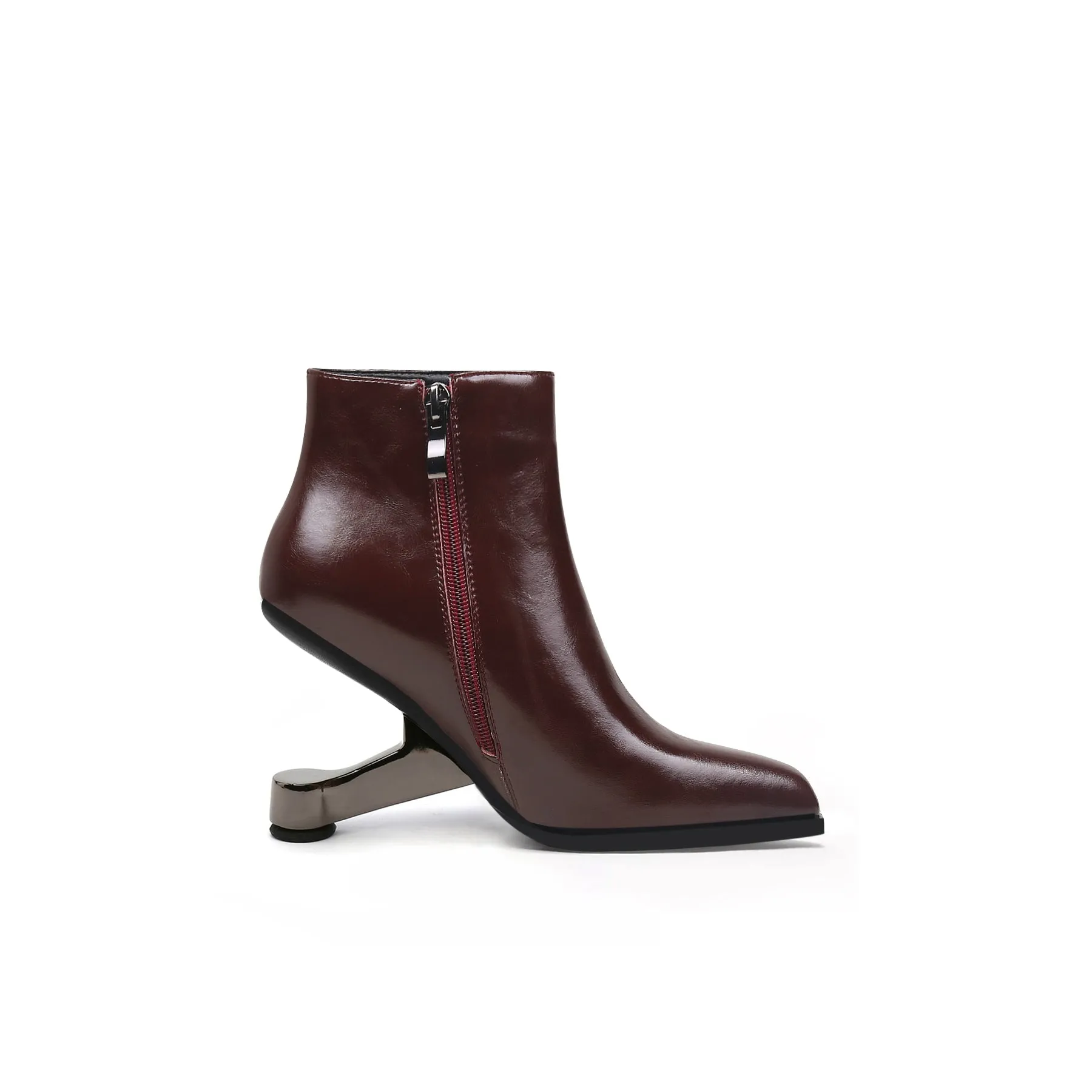 Elevator Heel Leather Bootie Wine
