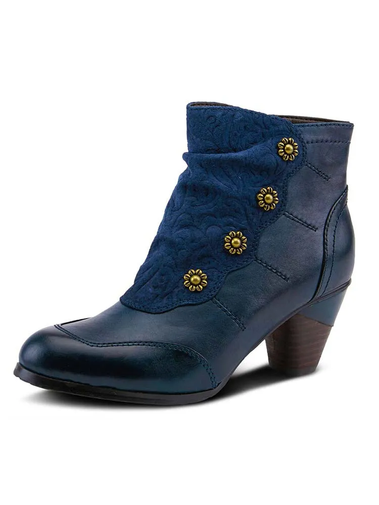 Embossed Leather Handmade Ankle Boots