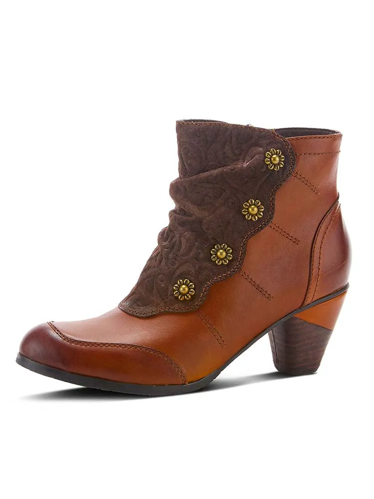 Embossed Leather Handmade Ankle Boots