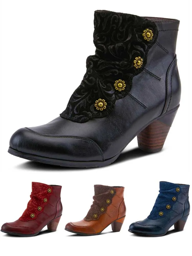 Embossed Leather Handmade Ankle Boots
