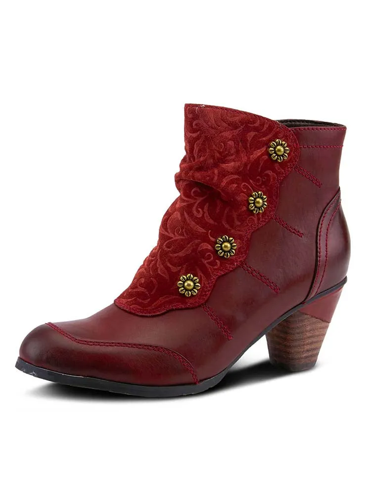 Embossed Leather Handmade Ankle Boots