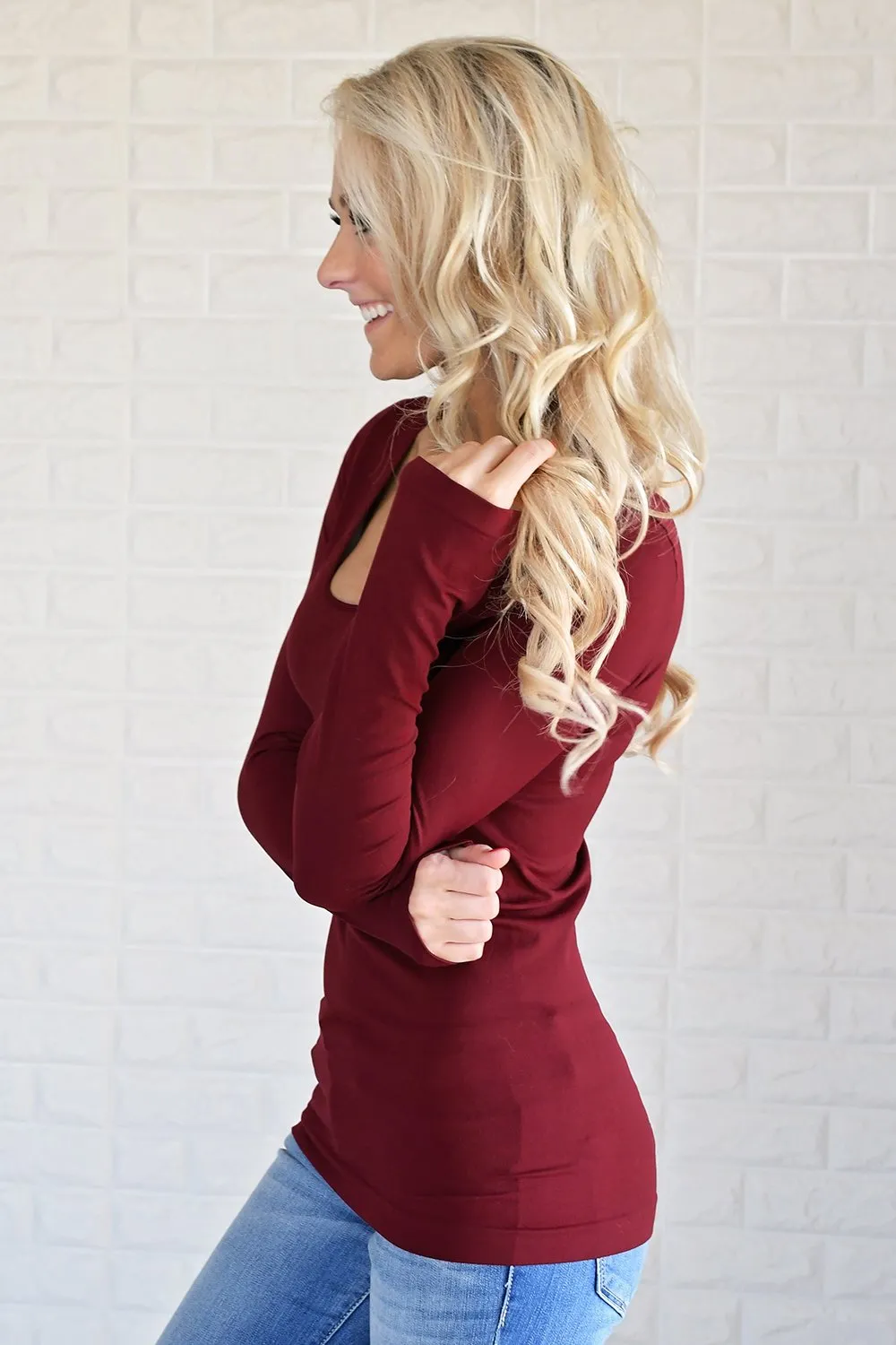 Essential Long Sleeve Seamless Top ~ Deep Red