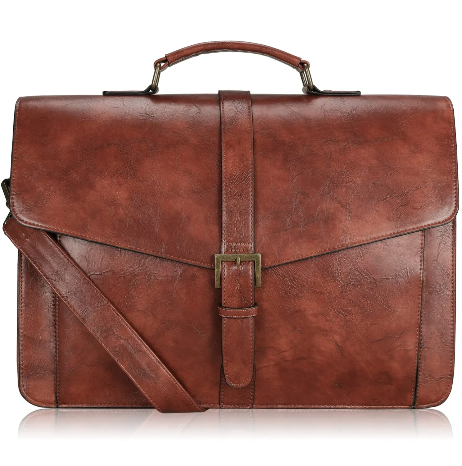 ESTARER Men's Leather Briefcase 15.6 Inch Laptop Messenger Bag for Business/Travel/Office, Professional Leather Computer Shoulder Bag, Brown