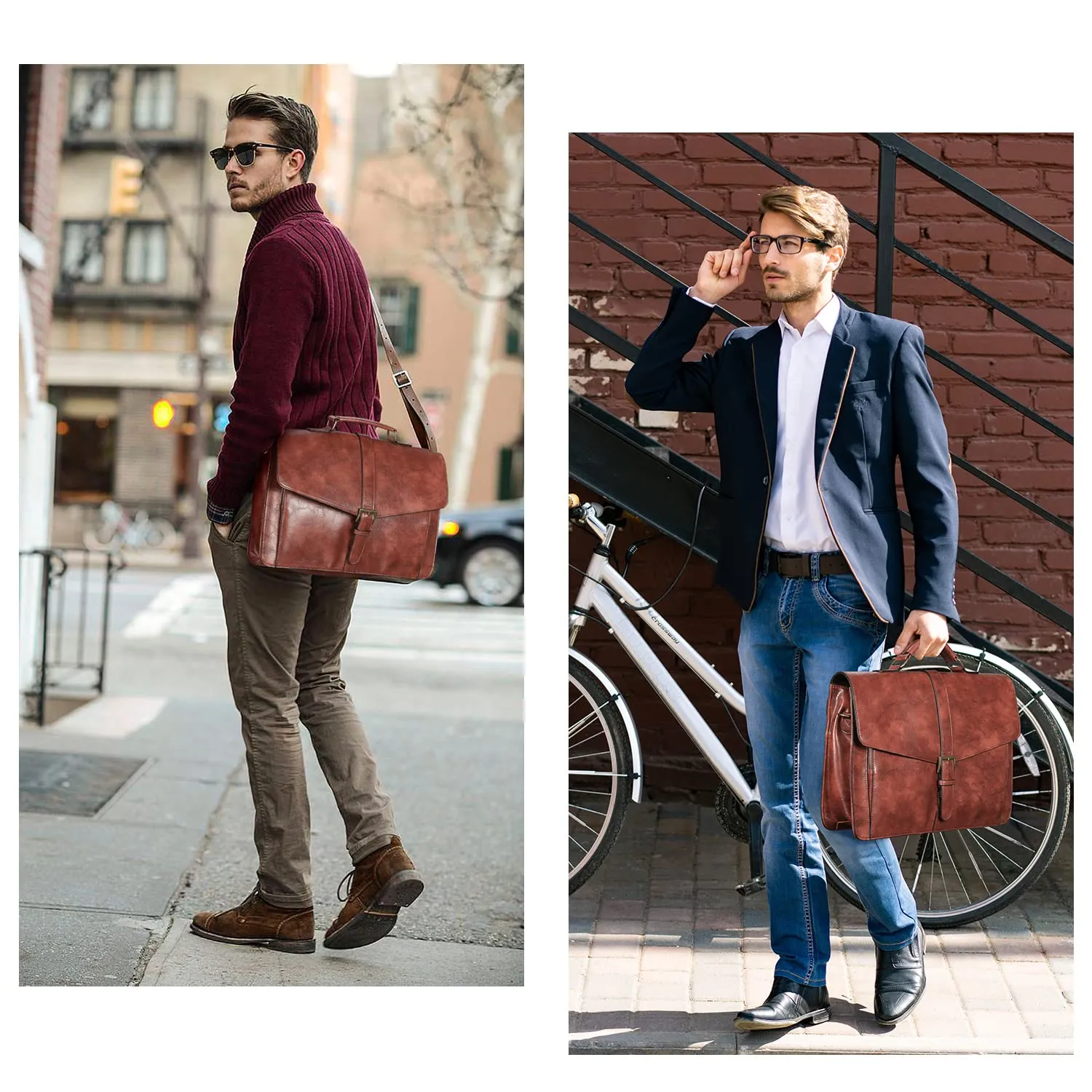 ESTARER Men's Leather Briefcase 15.6 Inch Laptop Messenger Bag for Business/Travel/Office, Professional Leather Computer Shoulder Bag, Brown