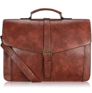 ESTARER Men's Leather Briefcase 15.6 Inch Laptop Messenger Bag for Business/Travel/Office, Professional Leather Computer Shoulder Bag, Brown