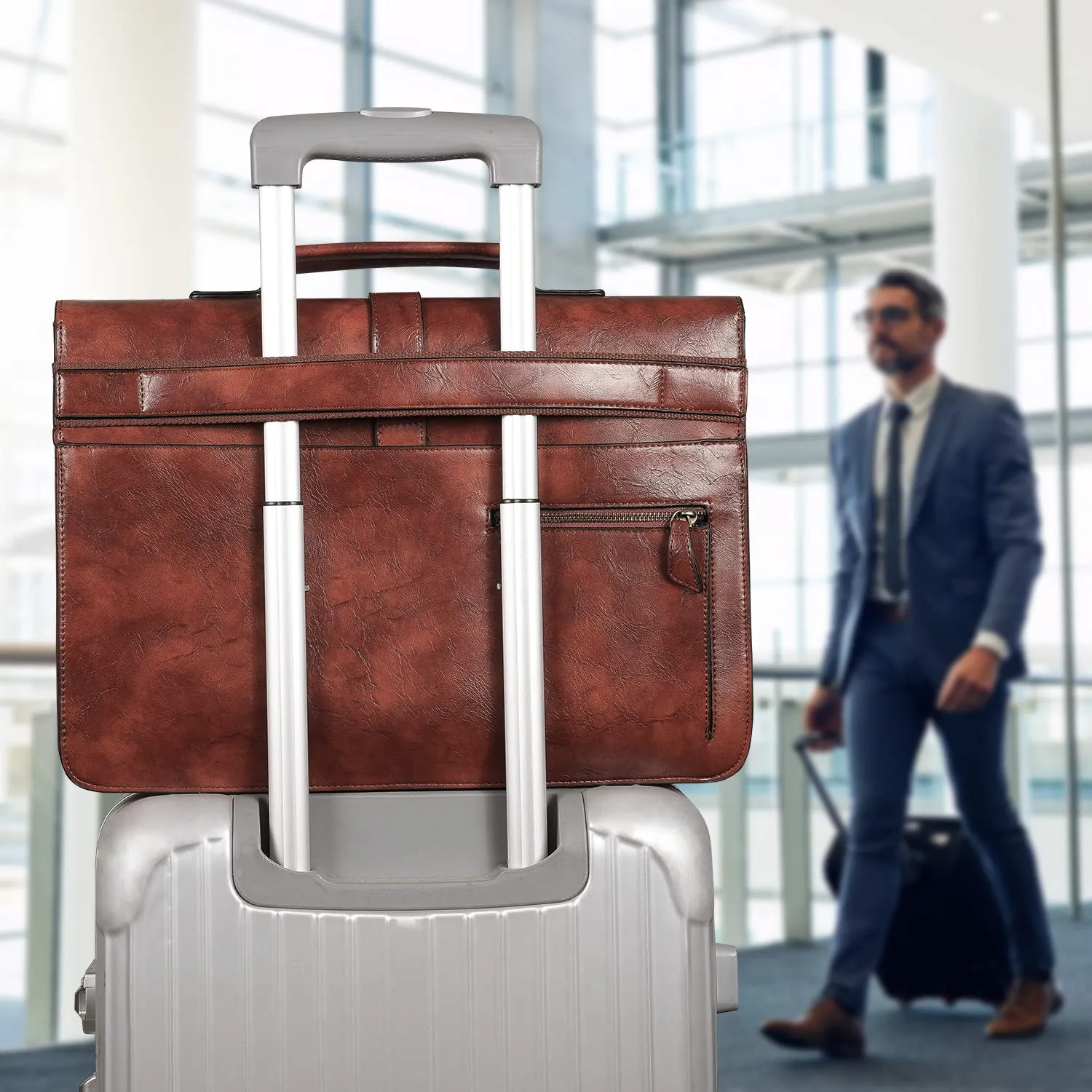 ESTARER Men's Leather Briefcase 15.6 Inch Laptop Messenger Bag for Business/Travel/Office, Professional Leather Computer Shoulder Bag, Brown