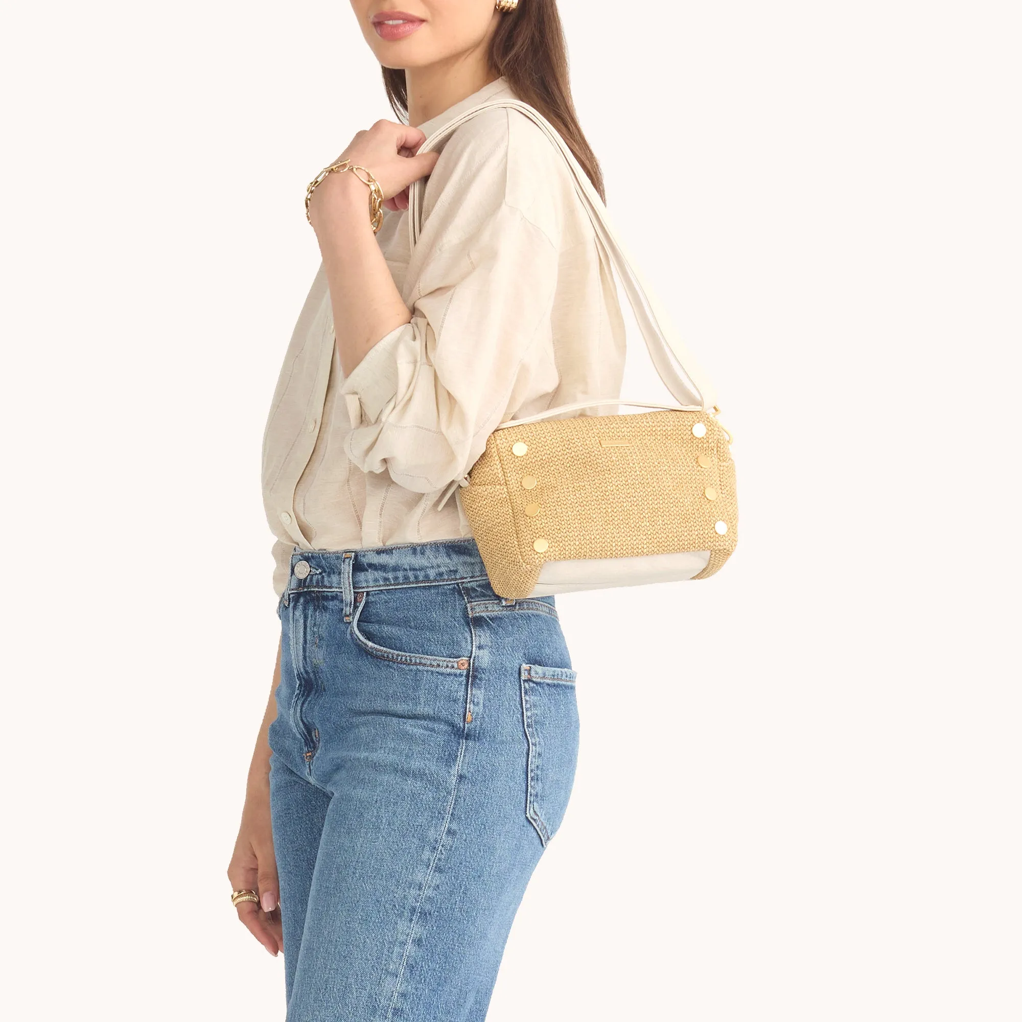 Evan Crossbody | Calla Lily White Raffia/Brushed Gold | Sml