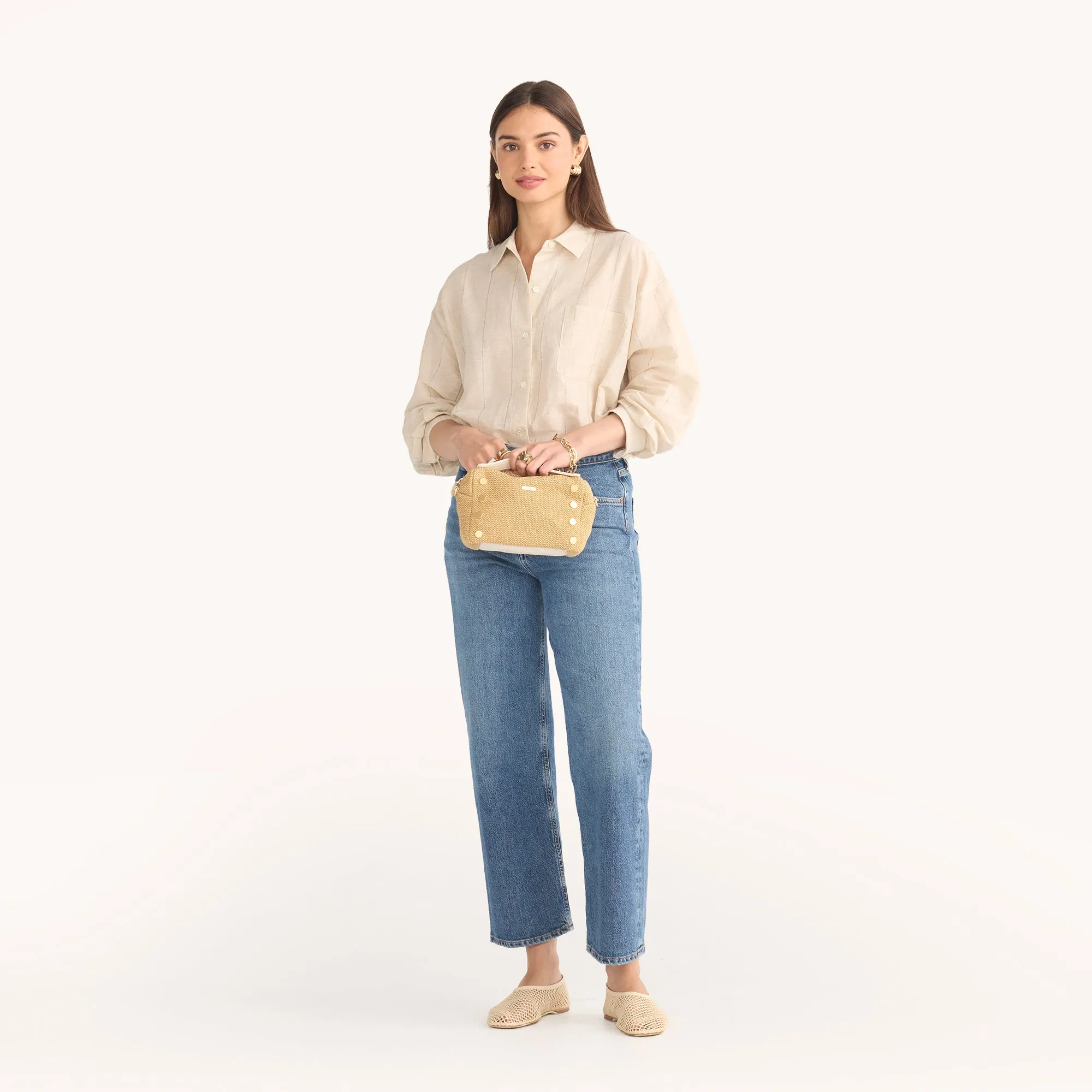 Evan Crossbody | Calla Lily White Raffia/Brushed Gold | Sml