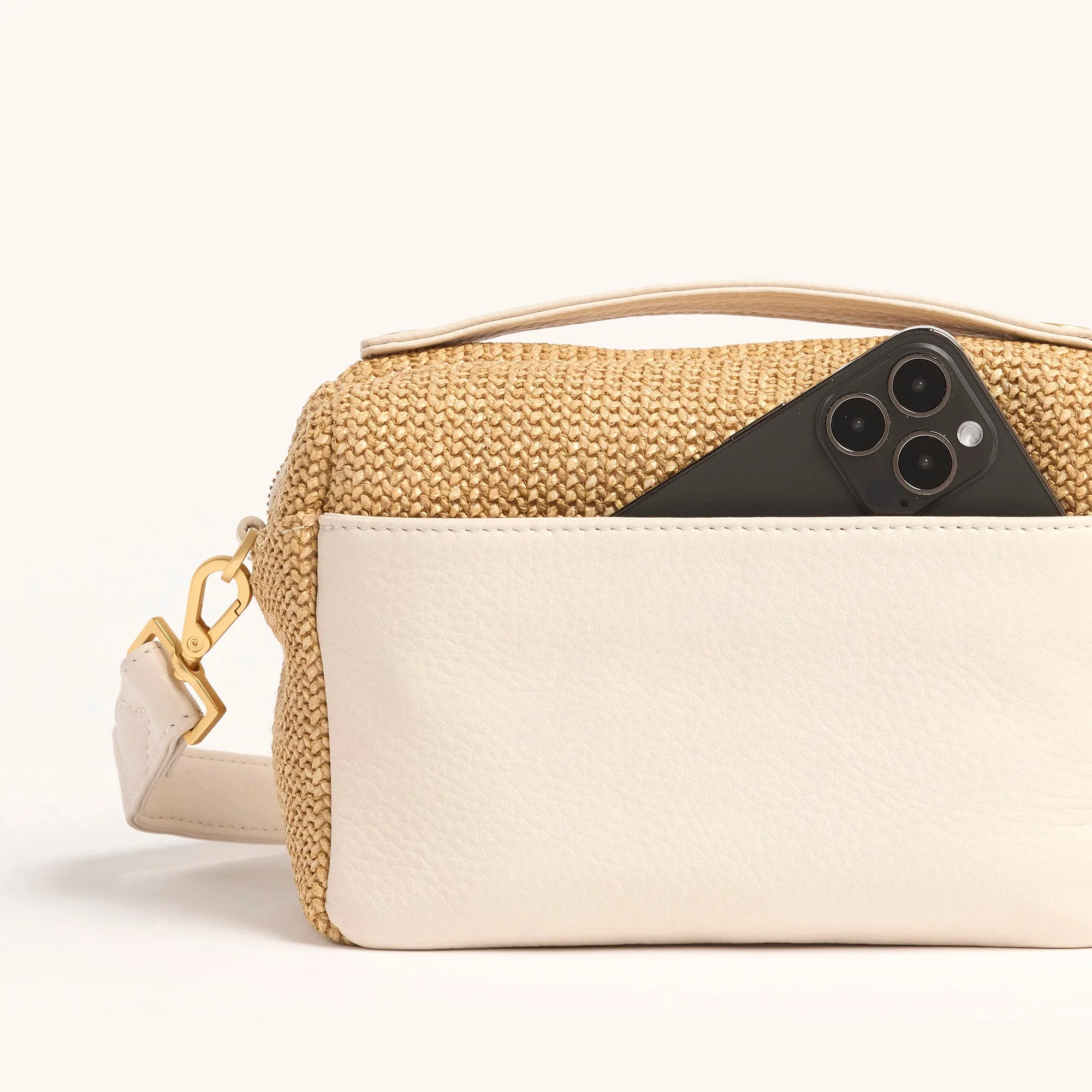 Evan Crossbody | Calla Lily White Raffia/Brushed Gold | Sml