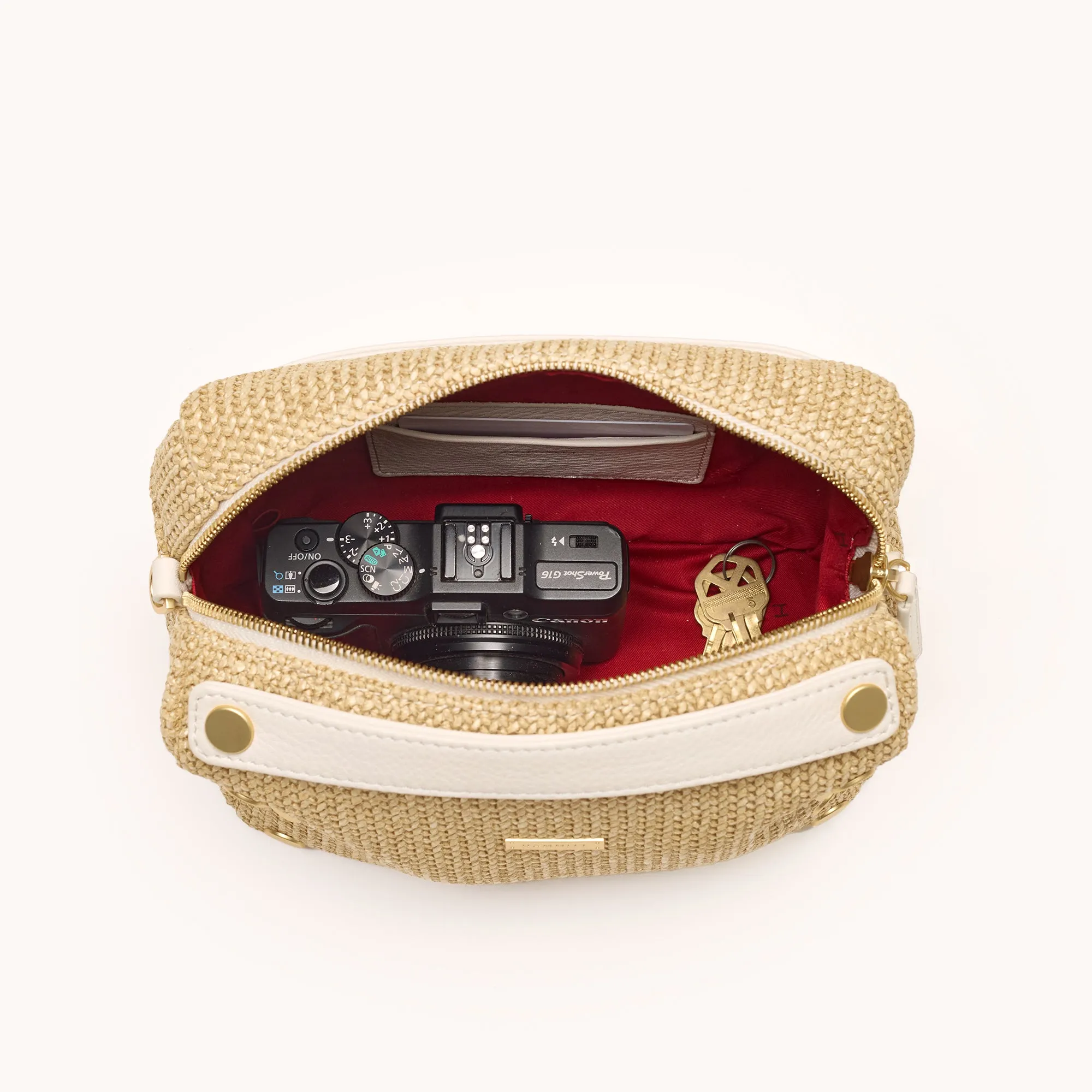 Evan Crossbody | Calla Lily White Raffia/Brushed Gold | Sml