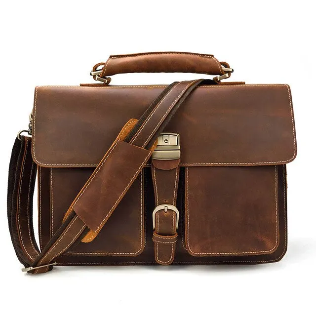 Executive Leather Briefcase 15.6 inches Laptop Carrying Bag Shoulder Bag