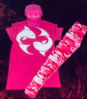 Fallon Aurielle Signature 3 Piece Pisces Logo & Name Zodiac Leggings Set (Neon Pink, Red & White)