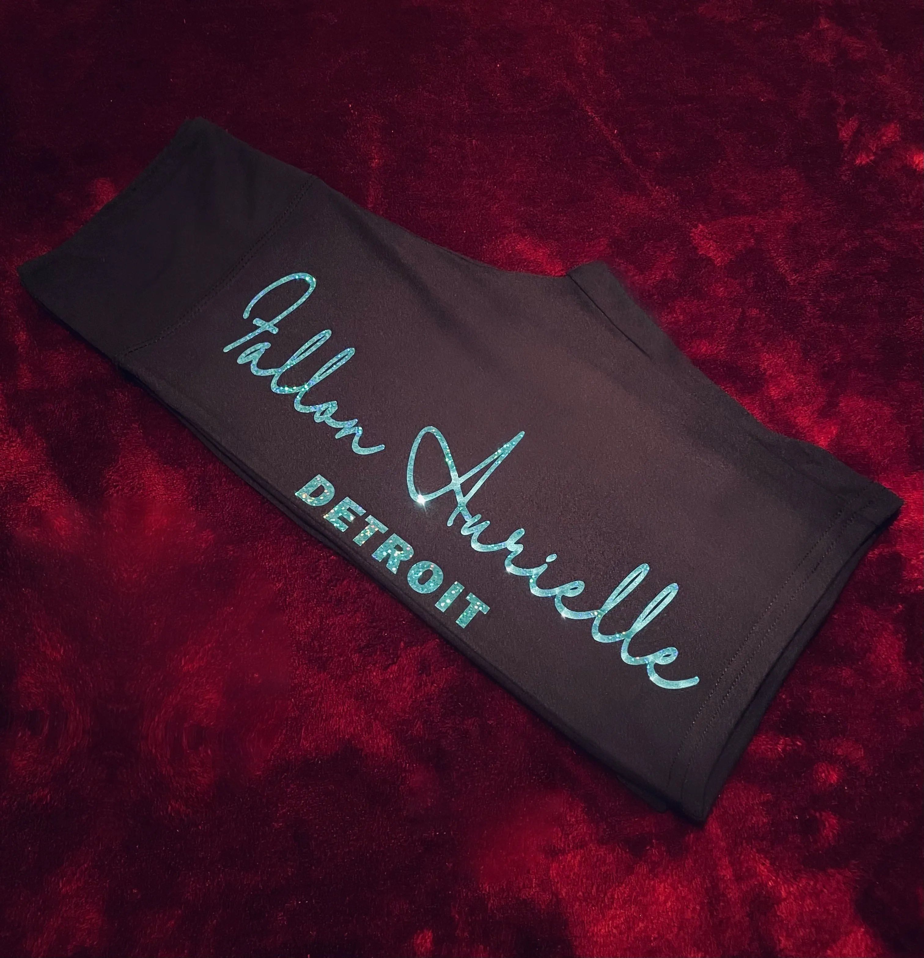 Fallon Aurielle Signature Crewneck Sweater Detroit Rep Yo Set Biker Short Set (Black & Blue Sparkle)