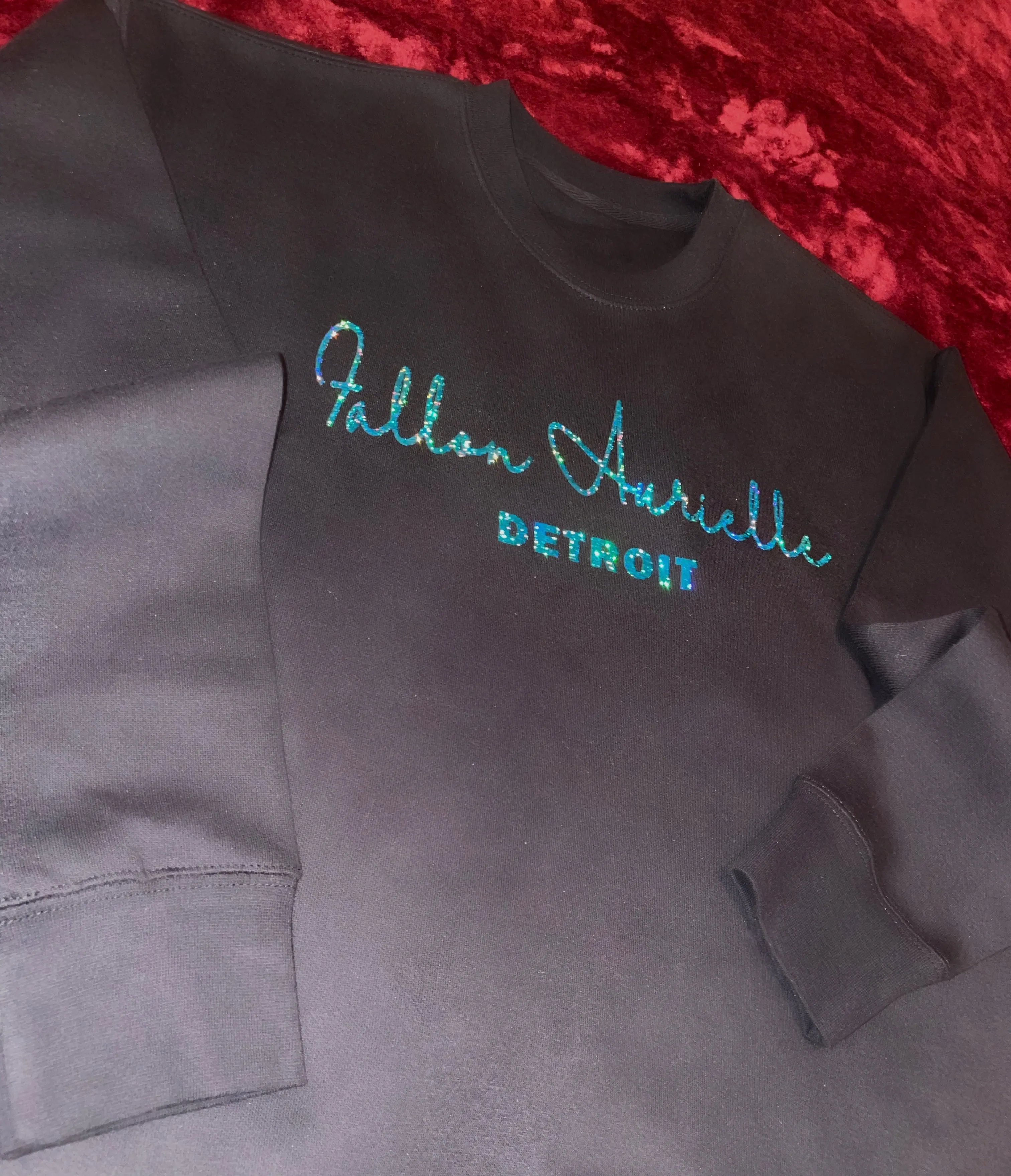 Fallon Aurielle Signature Crewneck Sweater Detroit Rep Yo Set Biker Short Set (Black & Blue Sparkle)