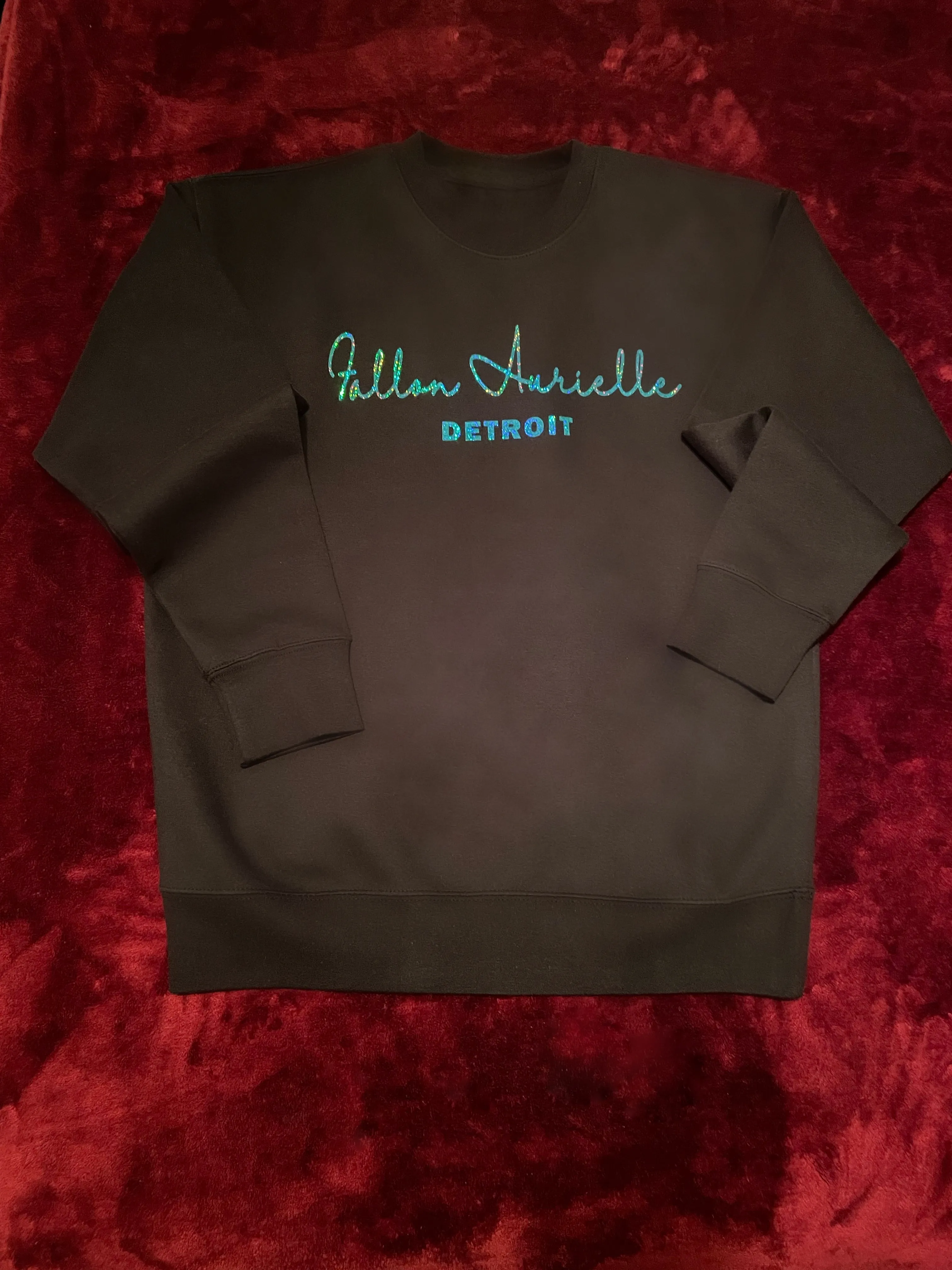 Fallon Aurielle Signature Crewneck Sweater Detroit Rep Yo Set Biker Short Set (Black & Blue Sparkle)