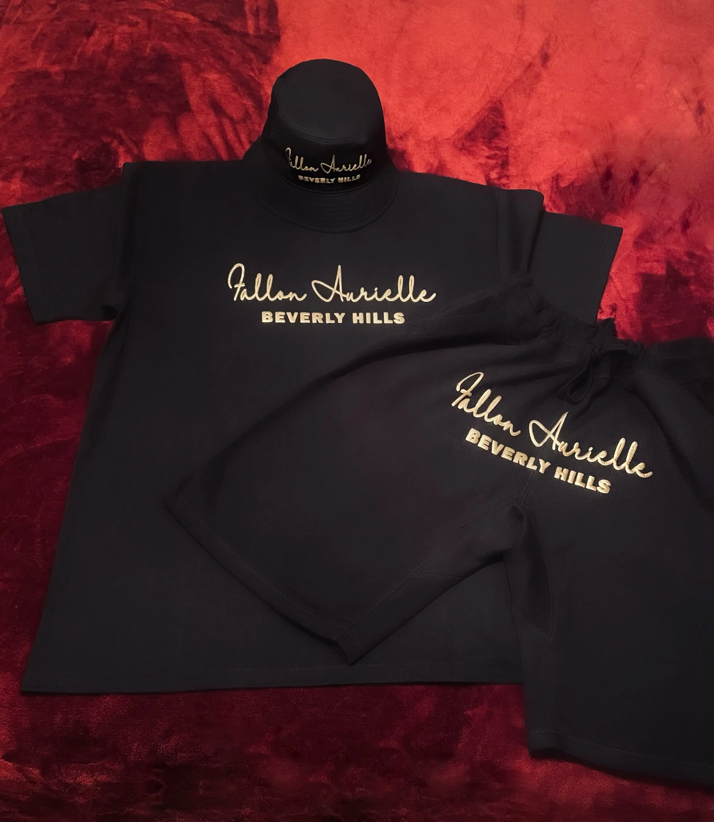 Fallon Aurielle Unisex Signature 3 Piece Beverly Hills Rep Yo Set Short Set (Black & Gold)