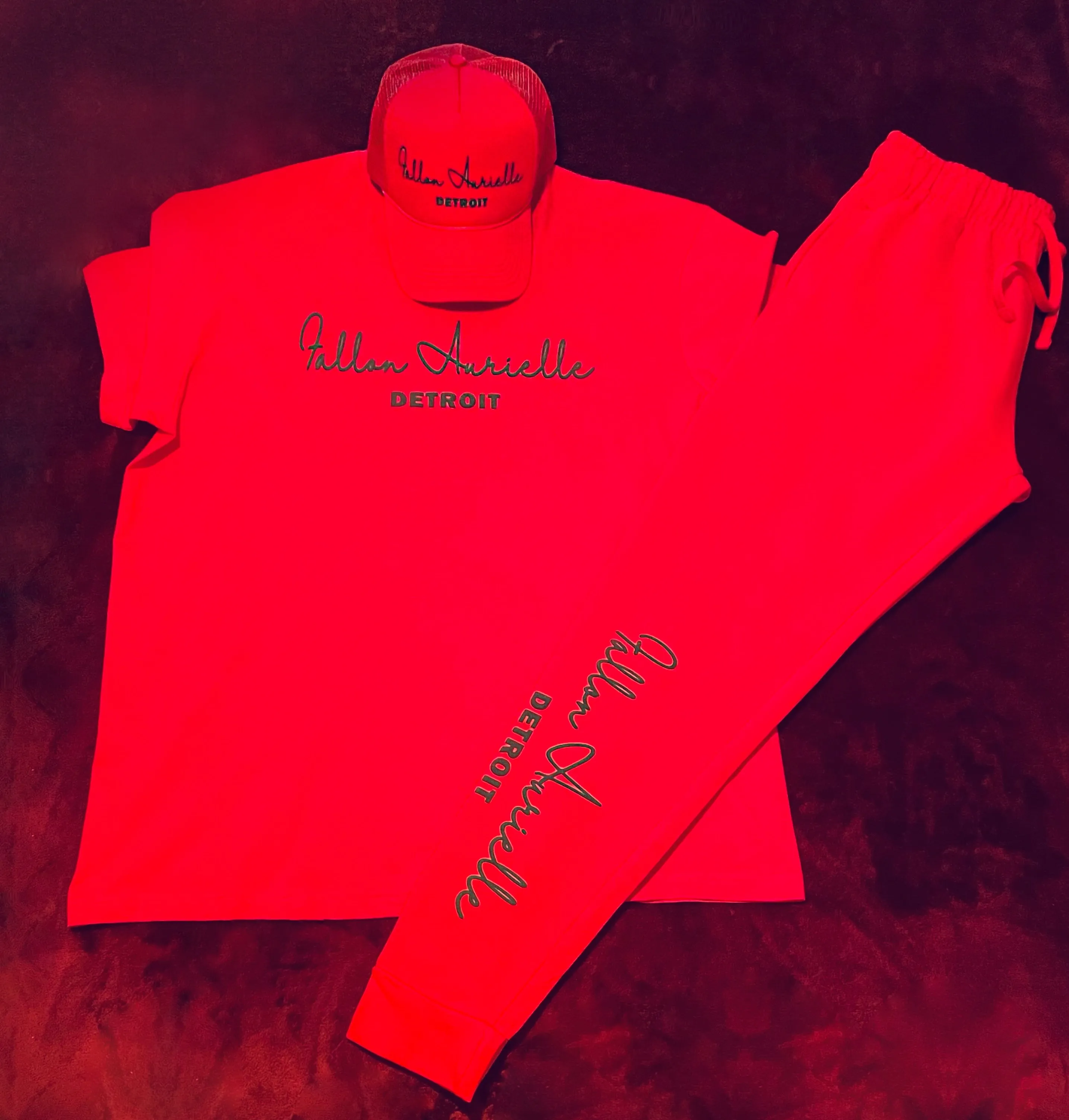 Fallon Aurielle Unisex Signature 3 Piece Detroit Rep Yo Set Jogger Set (Red & Black)