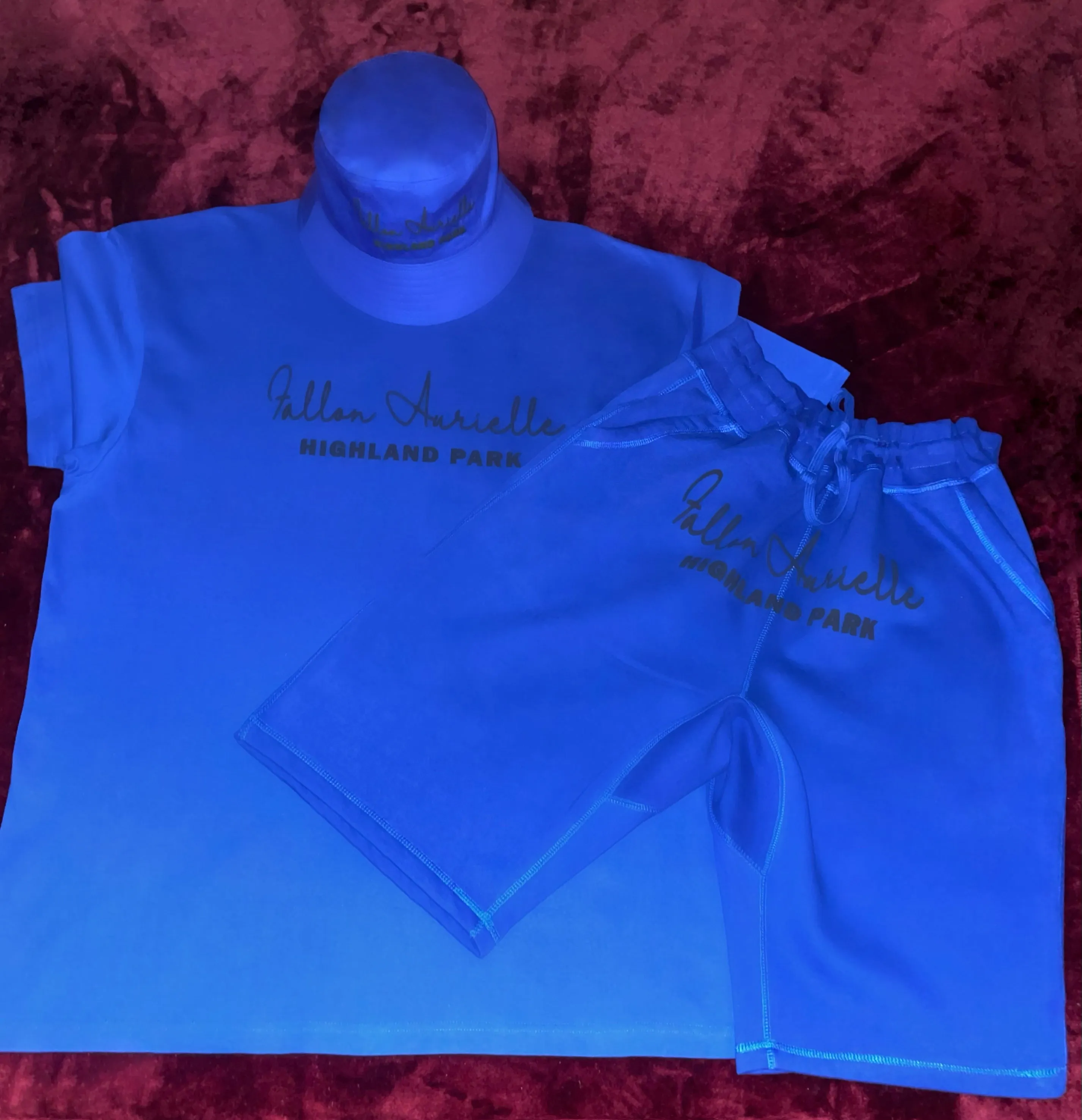 Fallon Aurielle Unisex Signature 3 Piece Highland Park Rep Yo Set Short Set (Deep Royal Blue & Black)