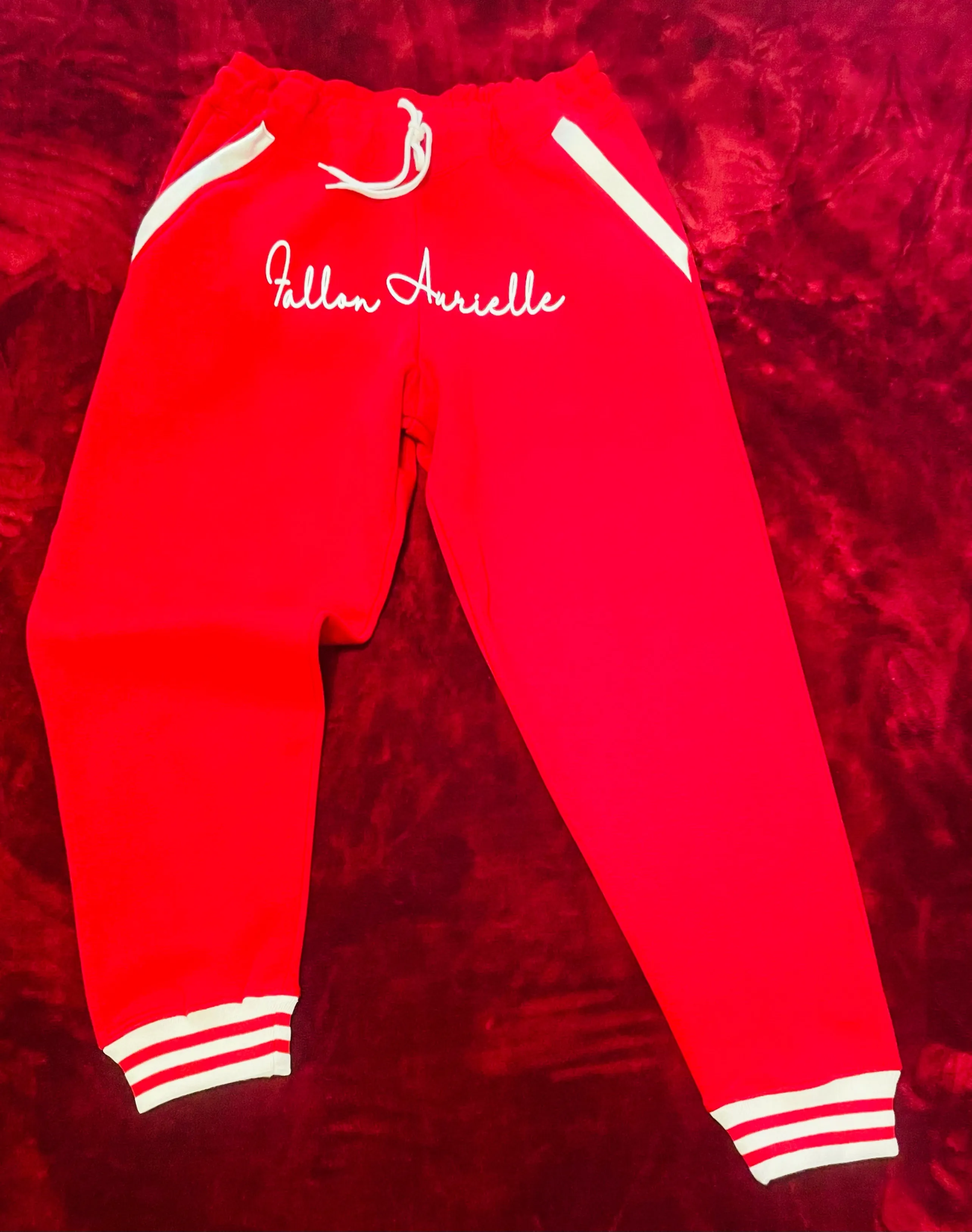 Fallon Aurielle Unisex Signature Aquarius Logo & Name Zodiac Jacket Jogging Set (Red & White)