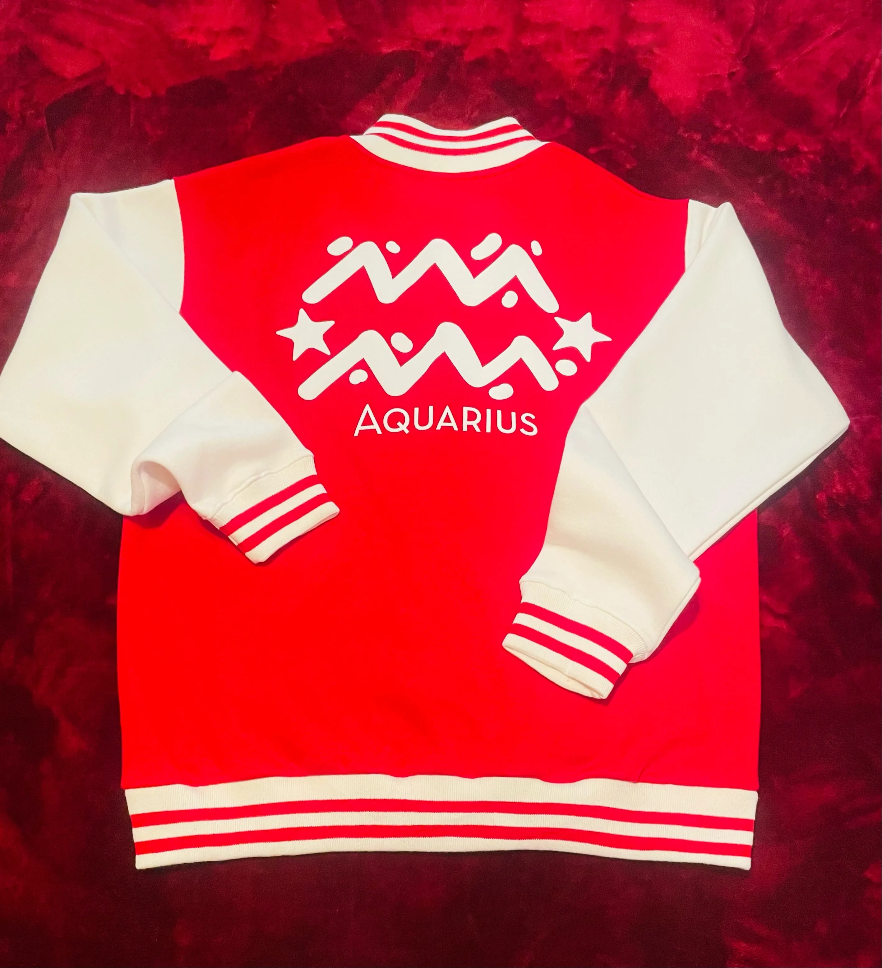 Fallon Aurielle Unisex Signature Aquarius Logo & Name Zodiac Jacket Jogging Set (Red & White)