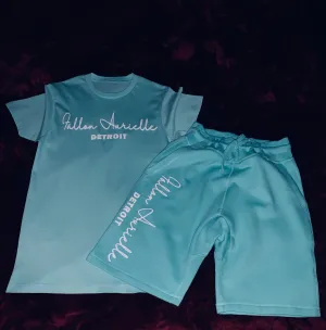 Fallon Aurielle Unisex Signature Detroit Rep Yo Set Short Set (Seafoam Green & White)