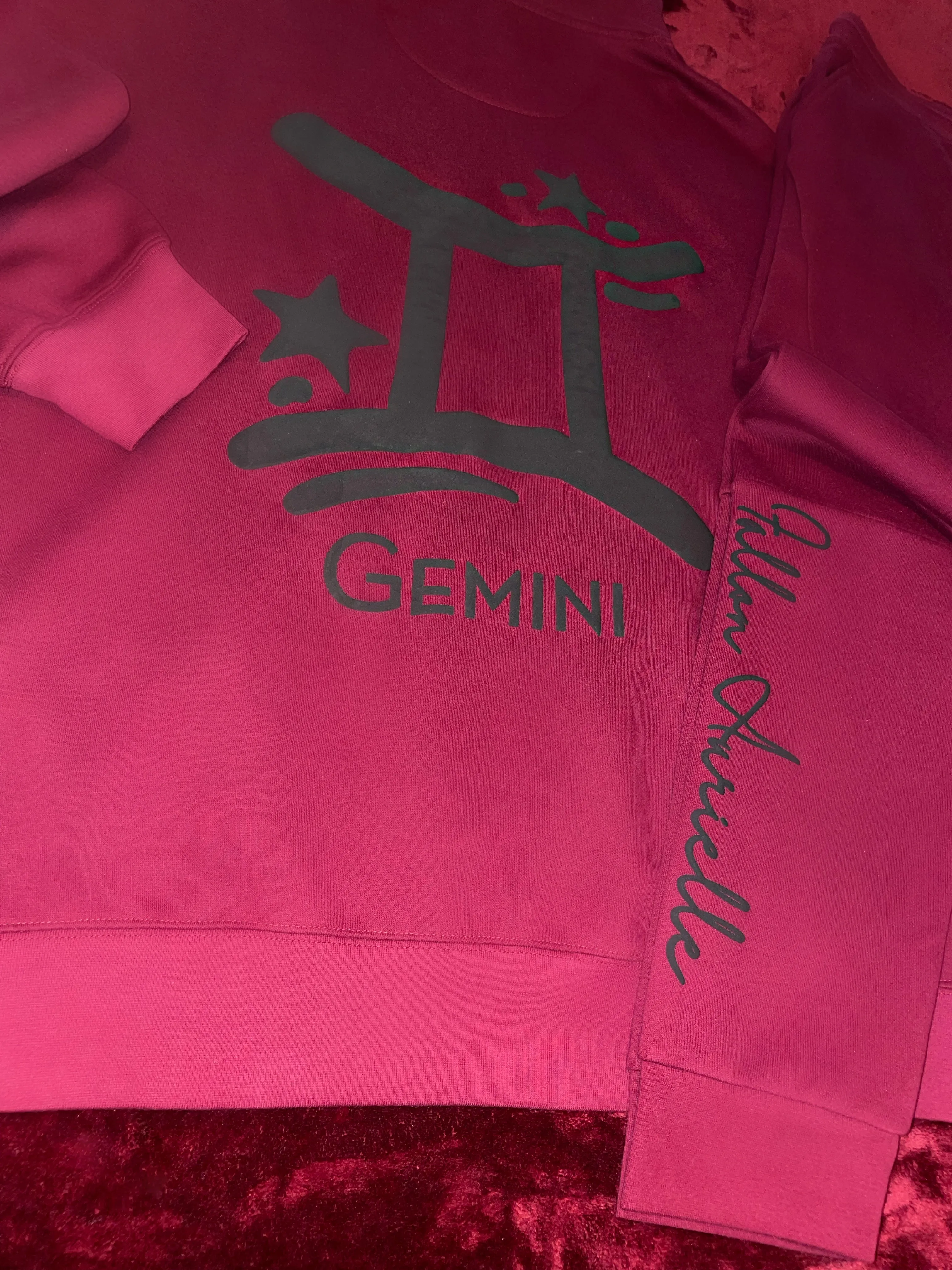 Fallon Aurielle Unisex Signature Gemini Logo & Name Zodiac Jogging Set (Burgundy & Black)