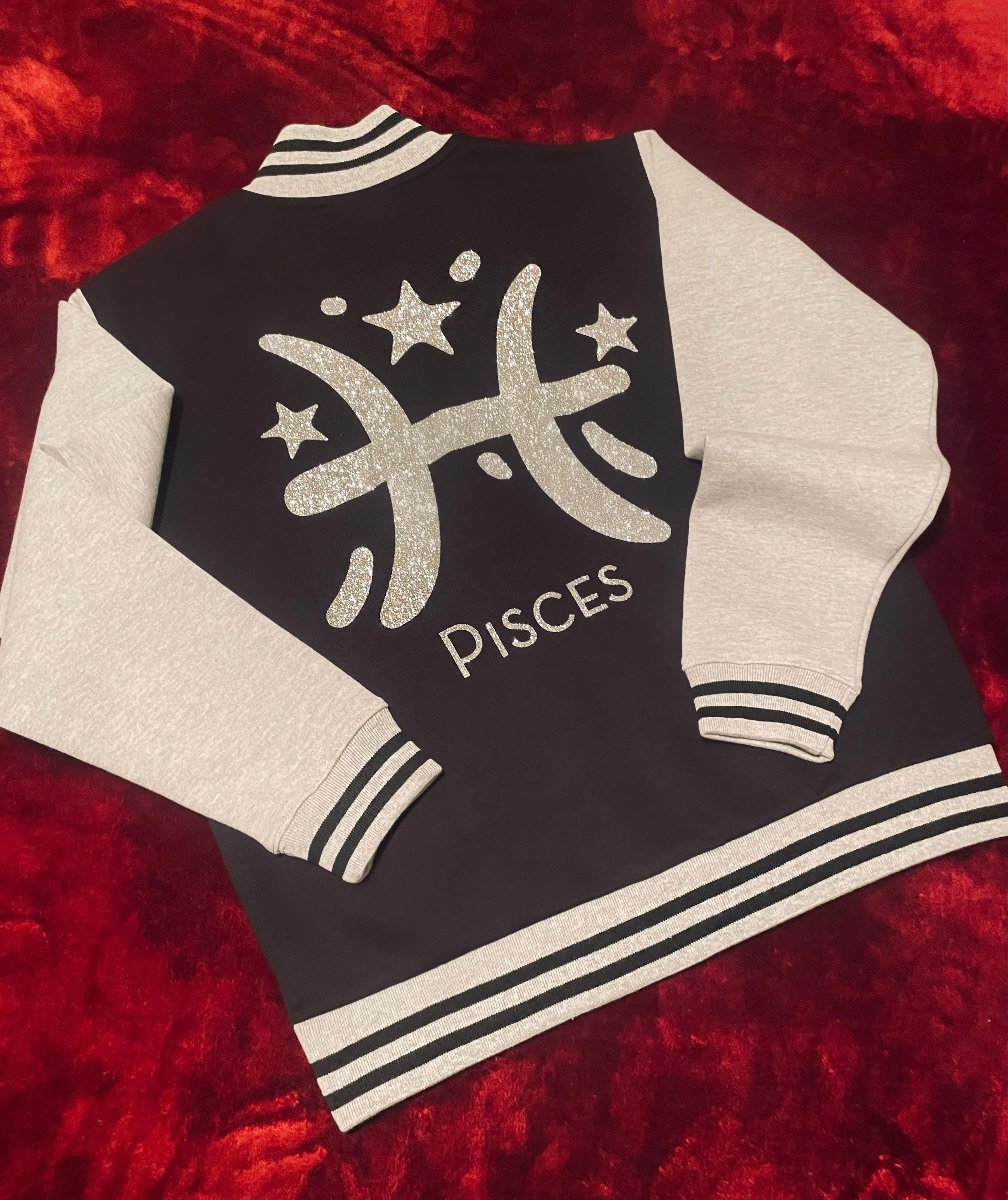 Fallon Aurielle Unisex Signature Pisces Logo & Name Zodiac Jacket Jogging Set (Black, Gray & Silver)