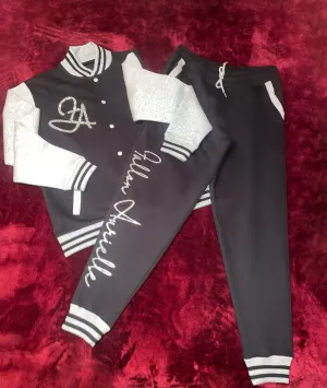 Fallon Aurielle Unisex Signature Pisces Logo & Name Zodiac Jacket Jogging Set (Black, Gray & Silver)