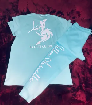 Fallon Aurielle Unisex Signature Sagittarius Logo & Name Zodiac Jogger Set (Seafoam Green & White)