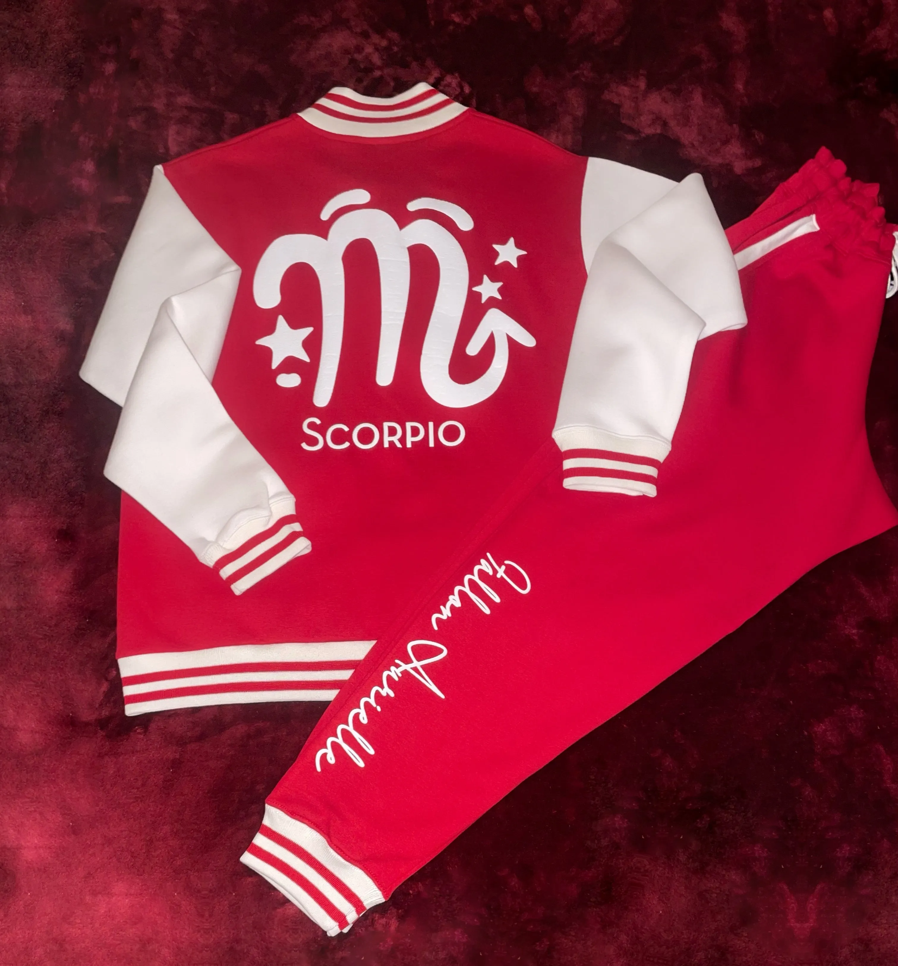 Fallon Aurielle Unisex Signature Scorpio Logo & Name Zodiac Jacket Jogging Set (Red & White)