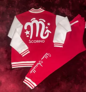 Fallon Aurielle Unisex Signature Scorpio Logo & Name Zodiac Jacket Jogging Set (Red & White)