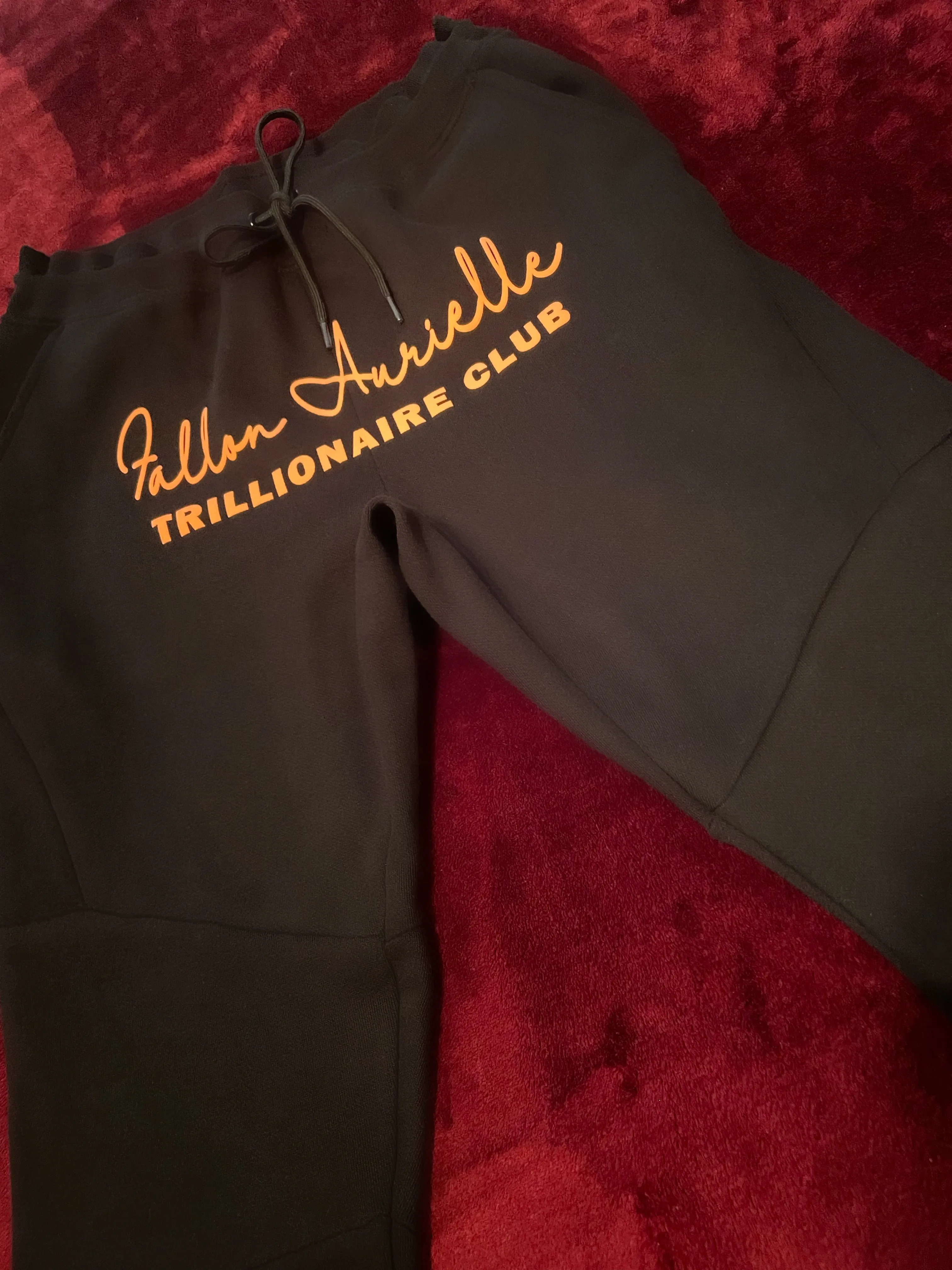 Fallon Aurielle Unisex Signature Trillionaire Club Slim Cut Joggers (Black & Orange)