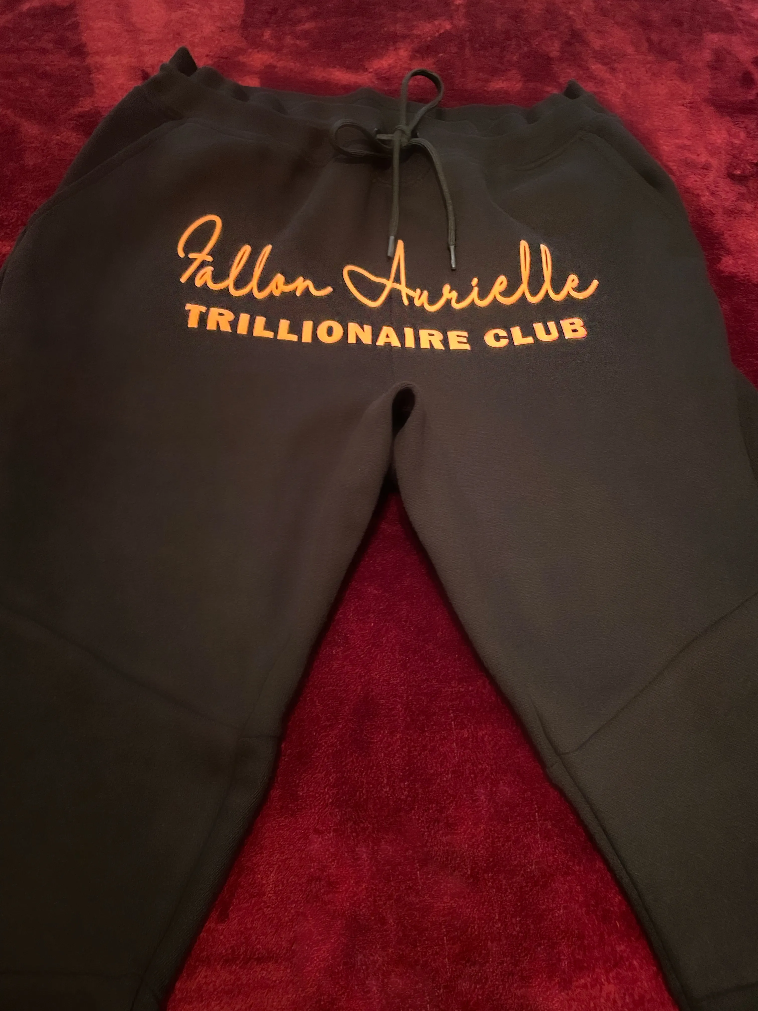 Fallon Aurielle Unisex Signature Trillionaire Club Slim Cut Joggers (Black & Orange)