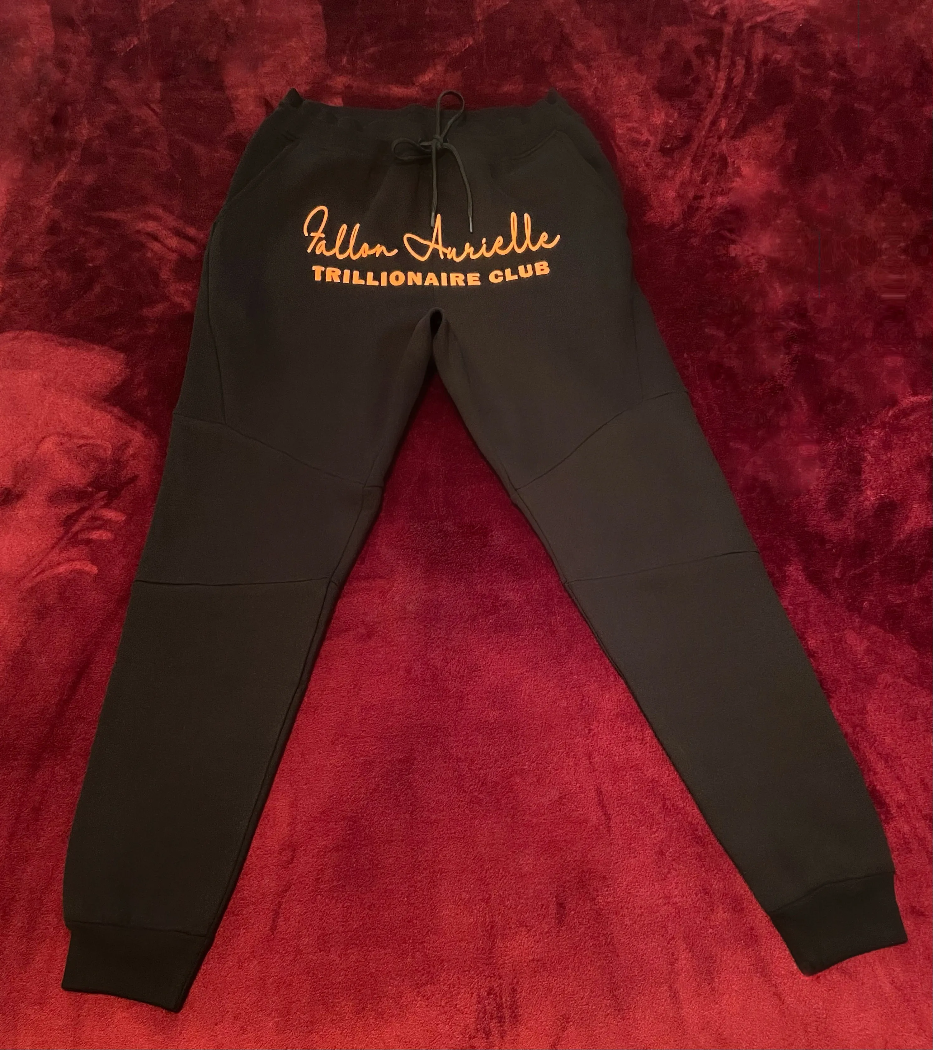 Fallon Aurielle Unisex Signature Trillionaire Club Slim Cut Joggers (Black & Orange)