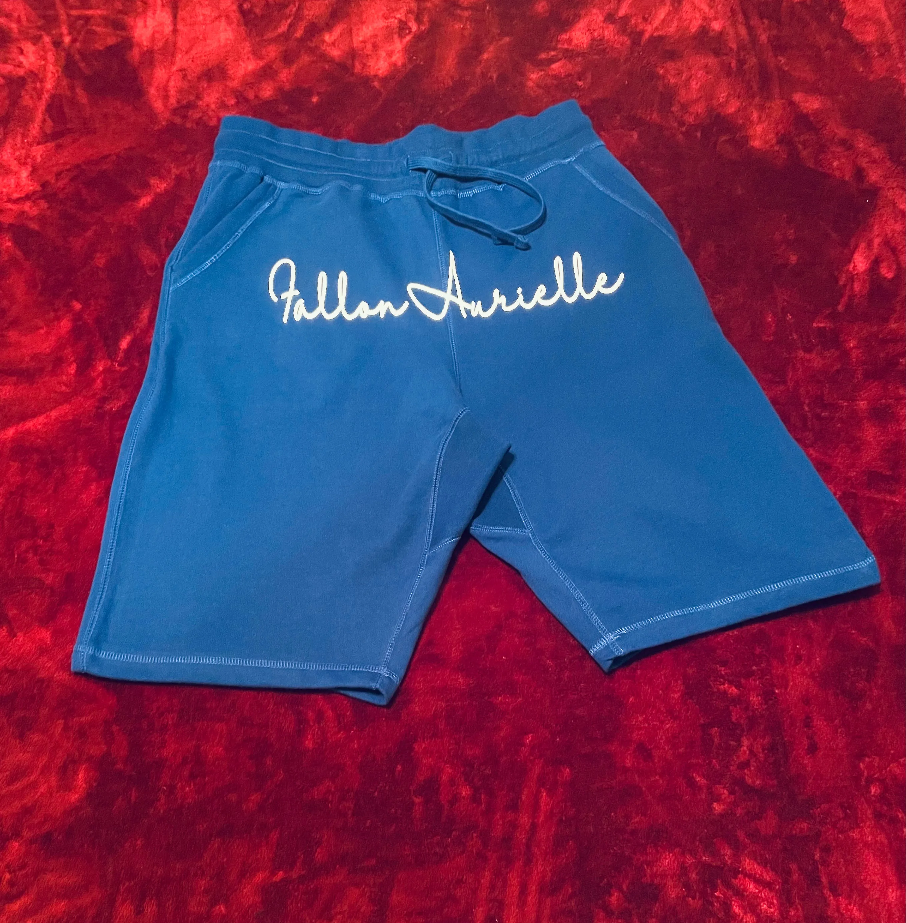 Fallon Aurielle Unisex Signature V-Neck 3 Piece Leo Logo & Name Zodiac Short Set (Royal Blue & White)