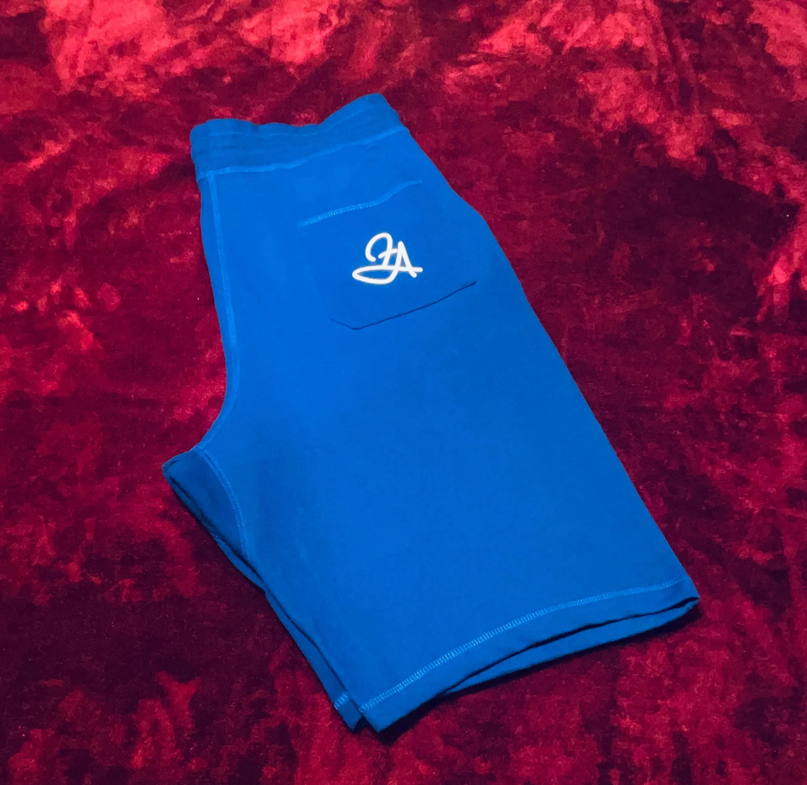 Fallon Aurielle Unisex Signature V-Neck 3 Piece Leo Logo & Name Zodiac Short Set (Royal Blue & White)