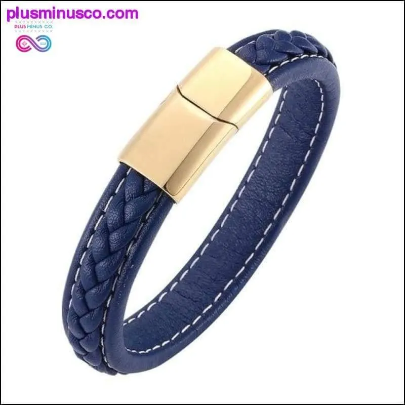 Fashion Black Red Leather Bracelets Men Wrist Band Stainless
