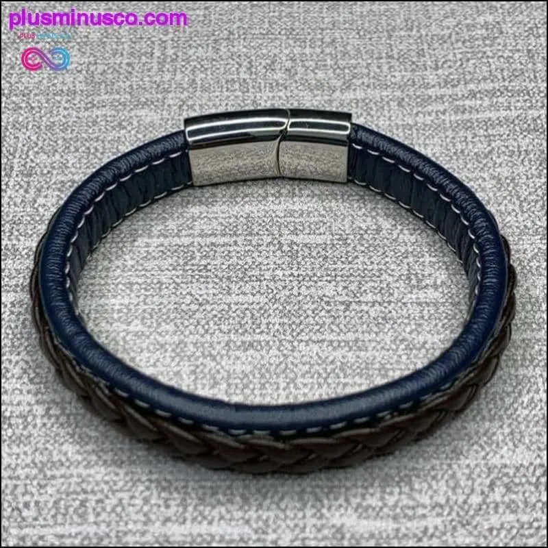 Fashion Black Red Leather Bracelets Men Wrist Band Stainless