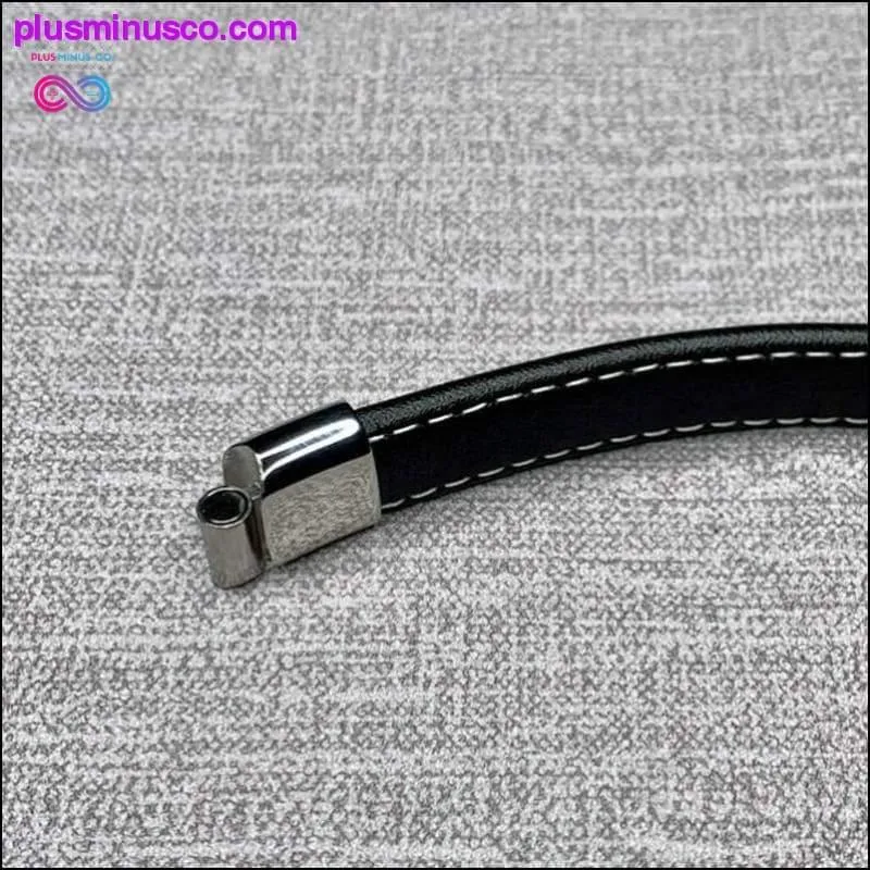 Fashion Black Red Leather Bracelets Men Wrist Band Stainless